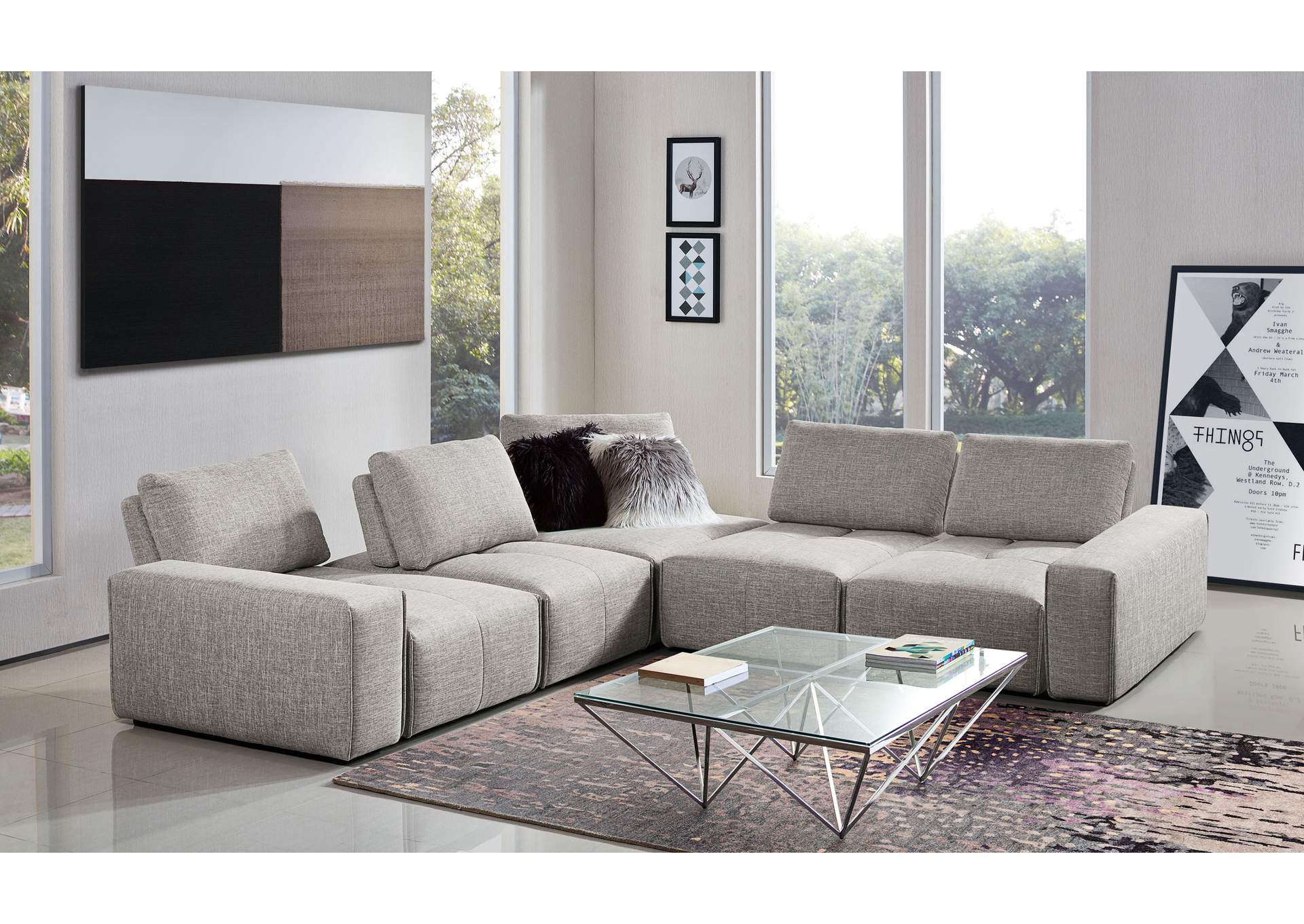 Jazz Modular 5-seater Corner Sectional With Adjustable Backrests In Light Brown Fabric image 8