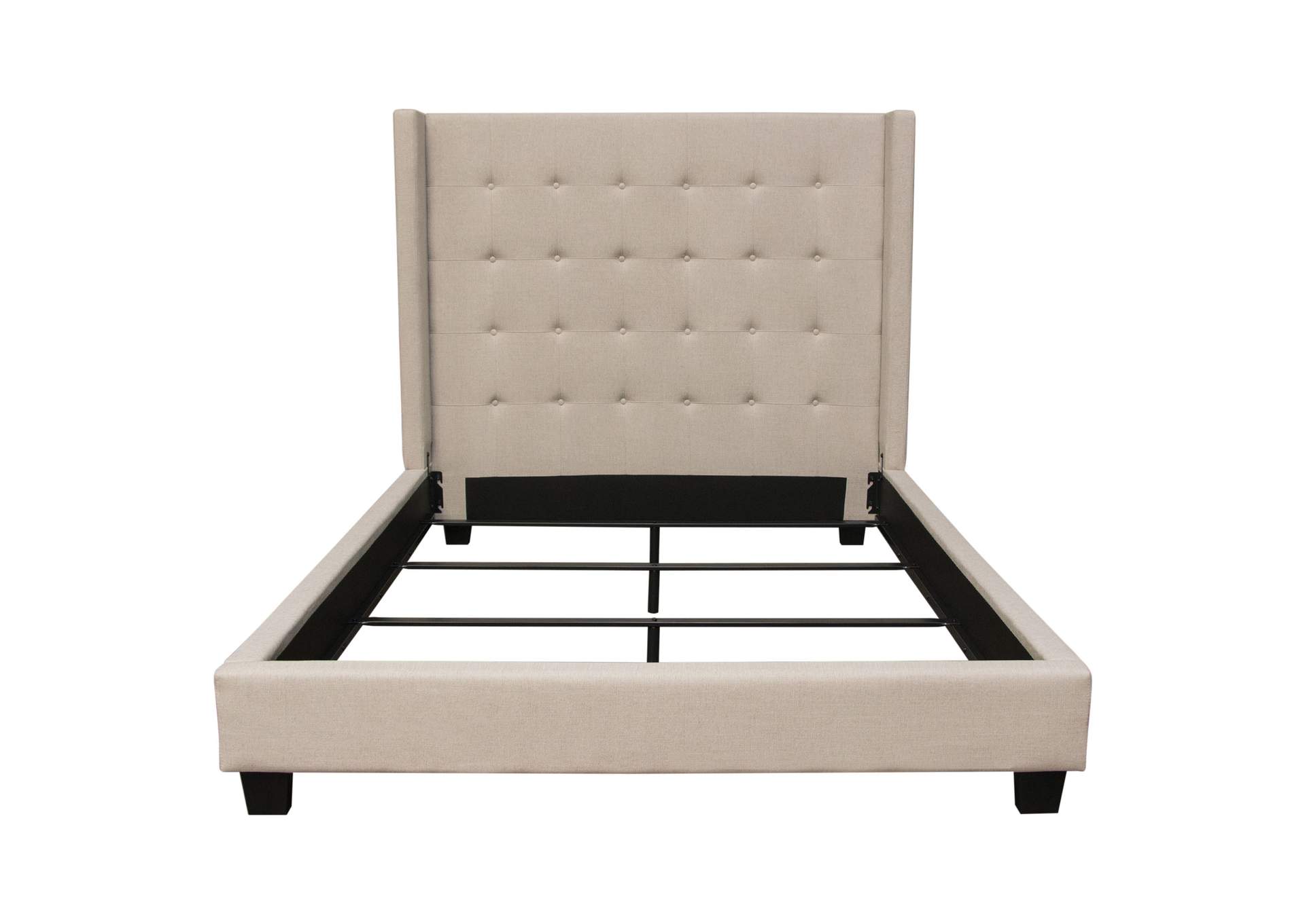 Madison Ave Tufted Wing Queen Bed In Sand Button Tufted Fabric image 1