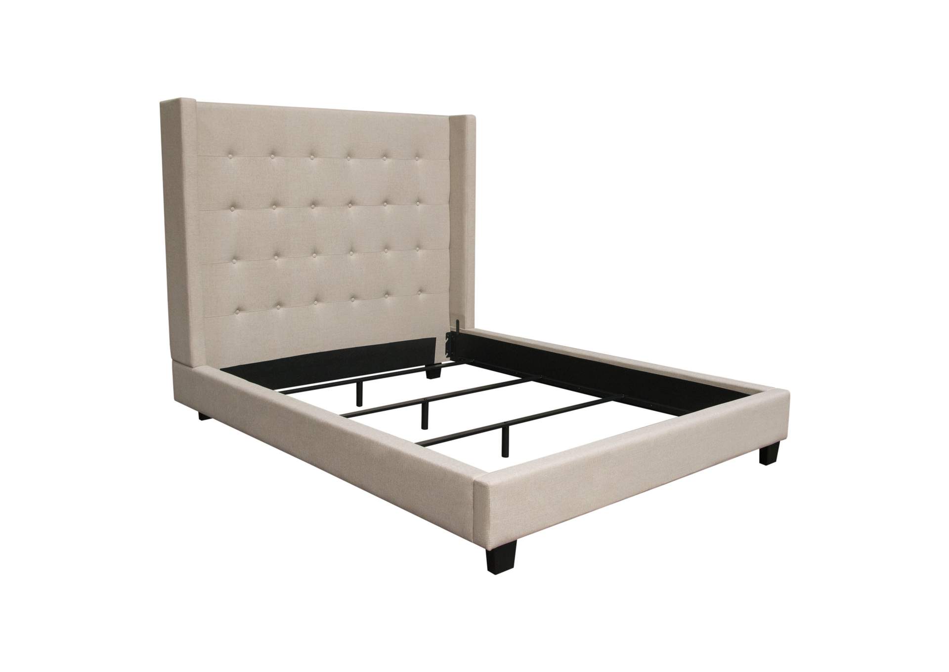 Madison Ave Tufted Wing Queen Bed In Sand Button Tufted Fabric image 3