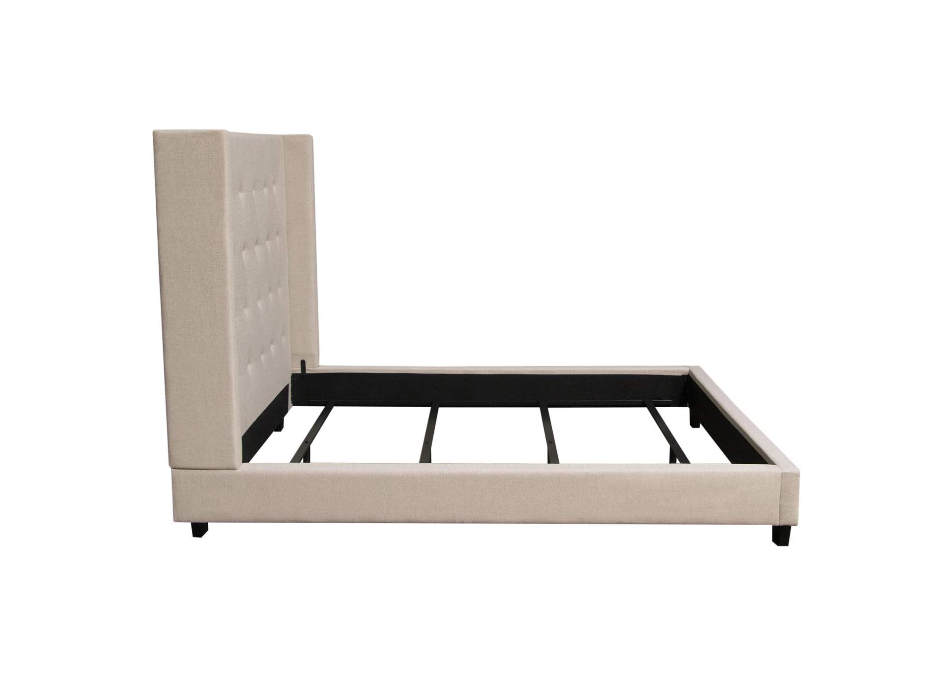 Madison Ave Tufted Wing Queen Bed In Sand Button Tufted Fabric image 9
