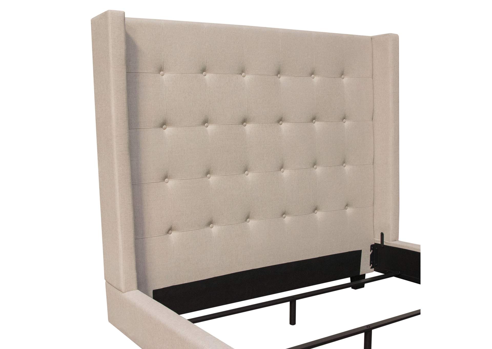 Madison Ave Tufted Wing Queen Bed In Sand Button Tufted Fabric image 10