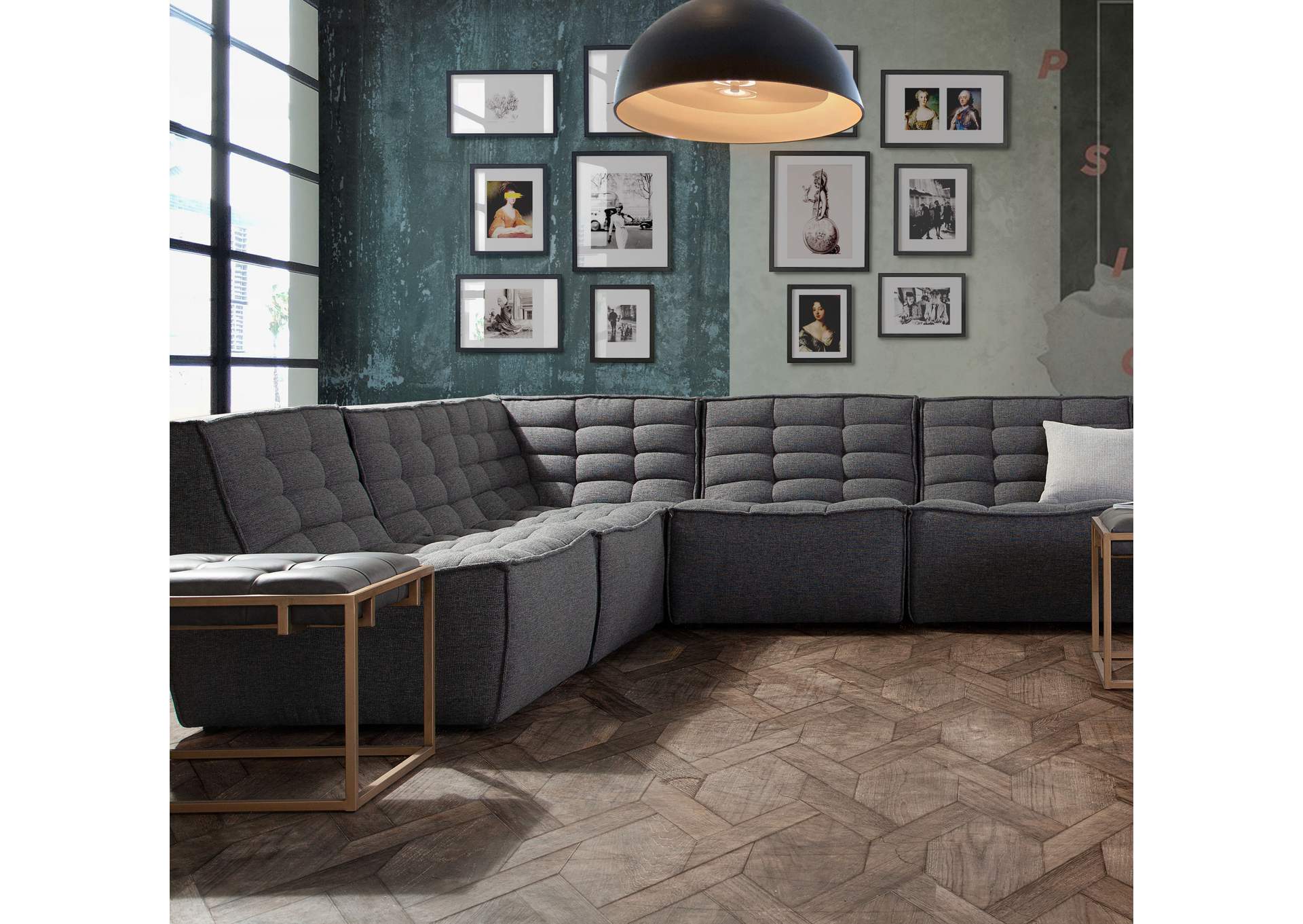 Marshall 5pc Corner Modular Sectional W/ Scooped Seat In Grey Fabric image 9
