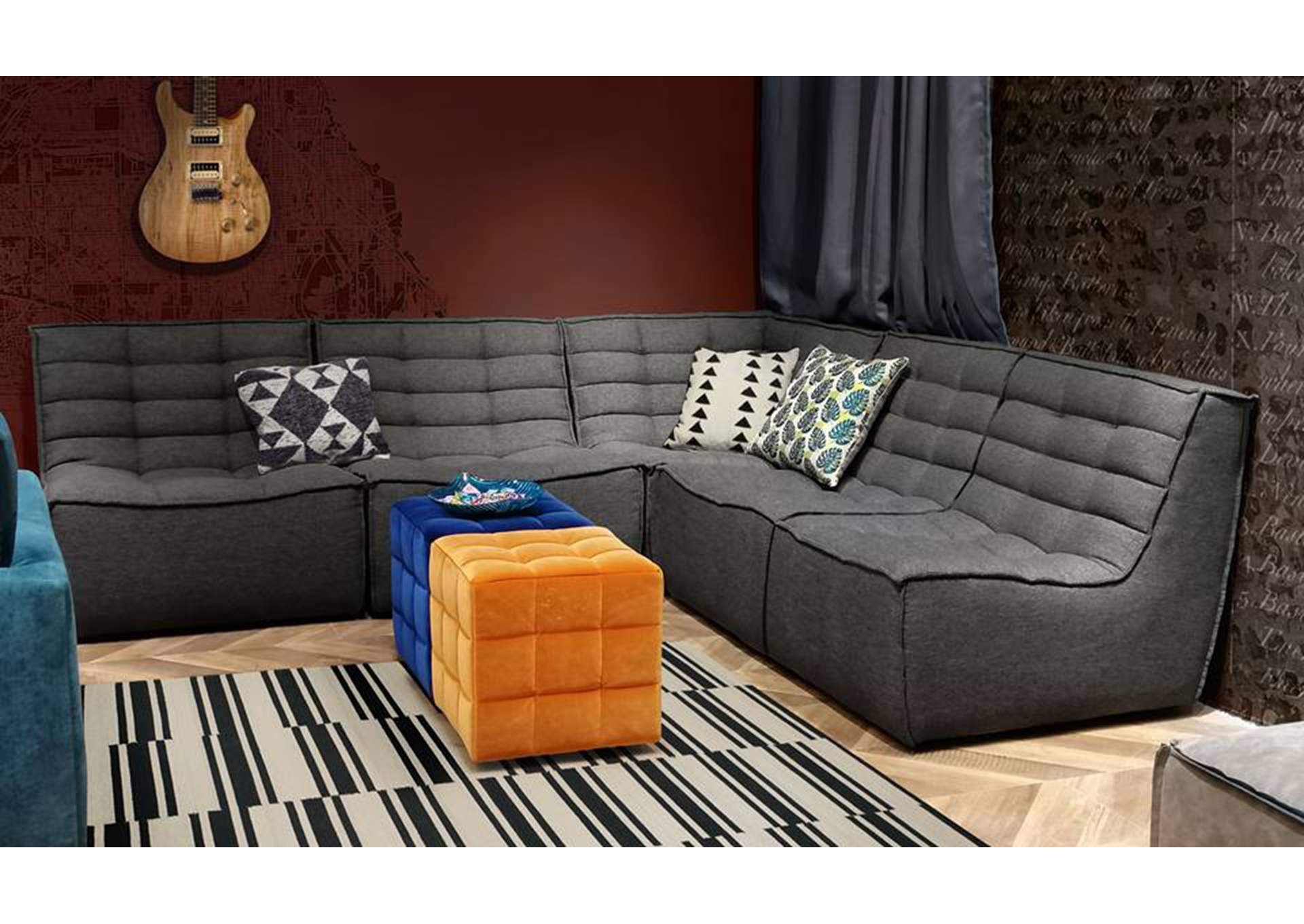Marshall 5pc Corner Modular Sectional W/ Scooped Seat In Grey Fabric image 3