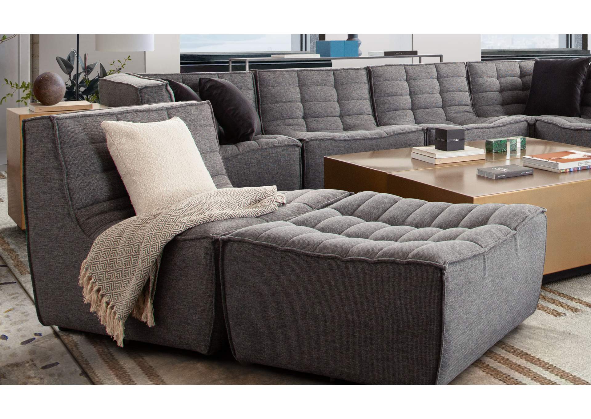 Marshall Scooped Seat Ottoman In Grey Fabric image 5