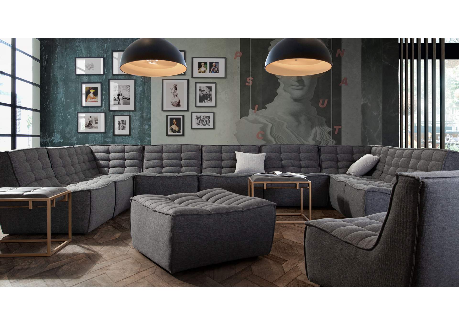Marshall Scooped Seat Ottoman In Grey Fabric image 10