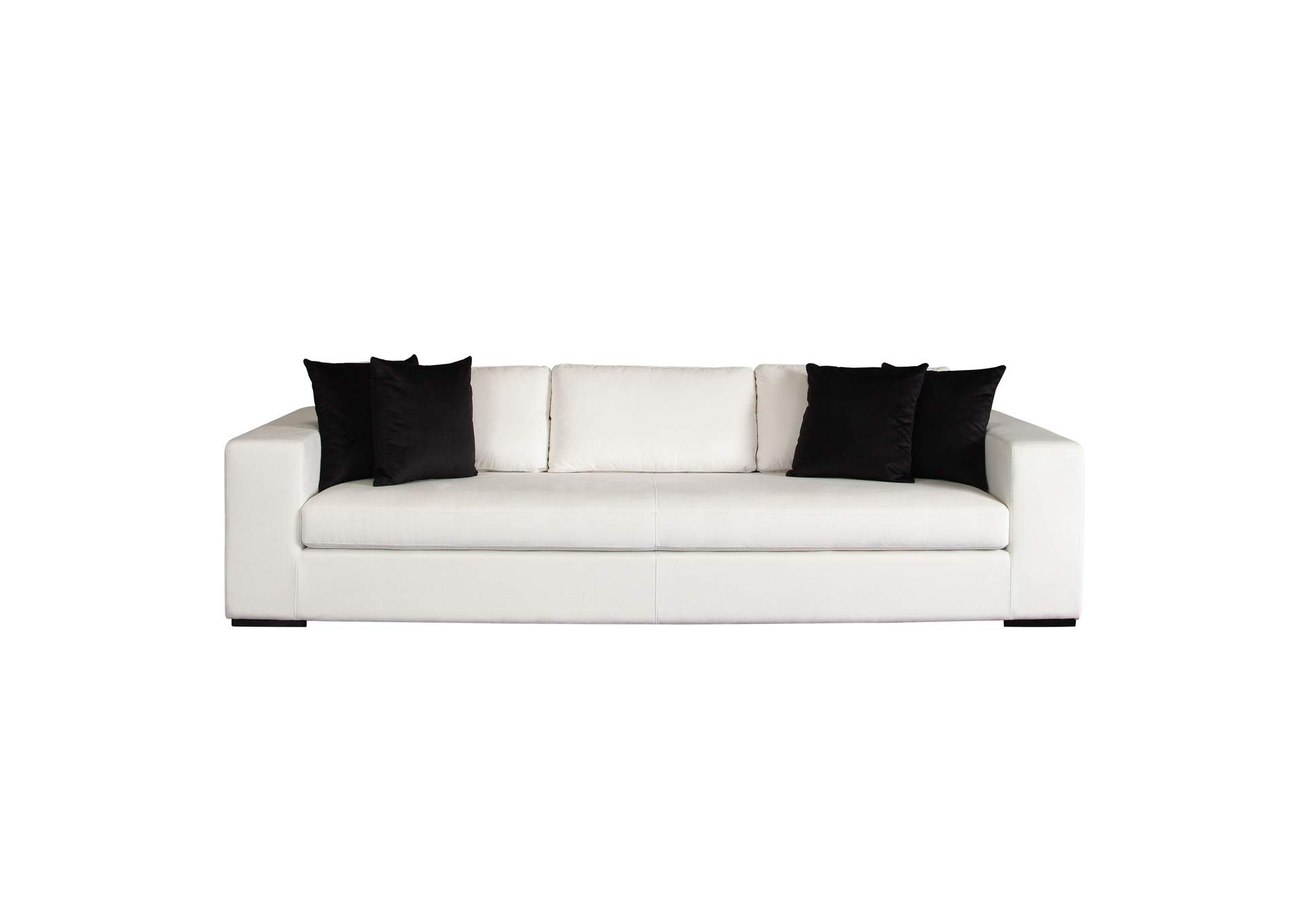 Muse Sofa In Mist White Performance Fabric W/ (4) Black Accent Pillows image 1
