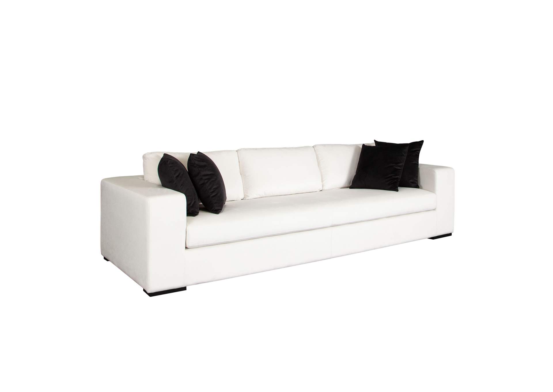Muse Sofa In Mist White Performance Fabric W/ (4) Black Accent Pillows image 4