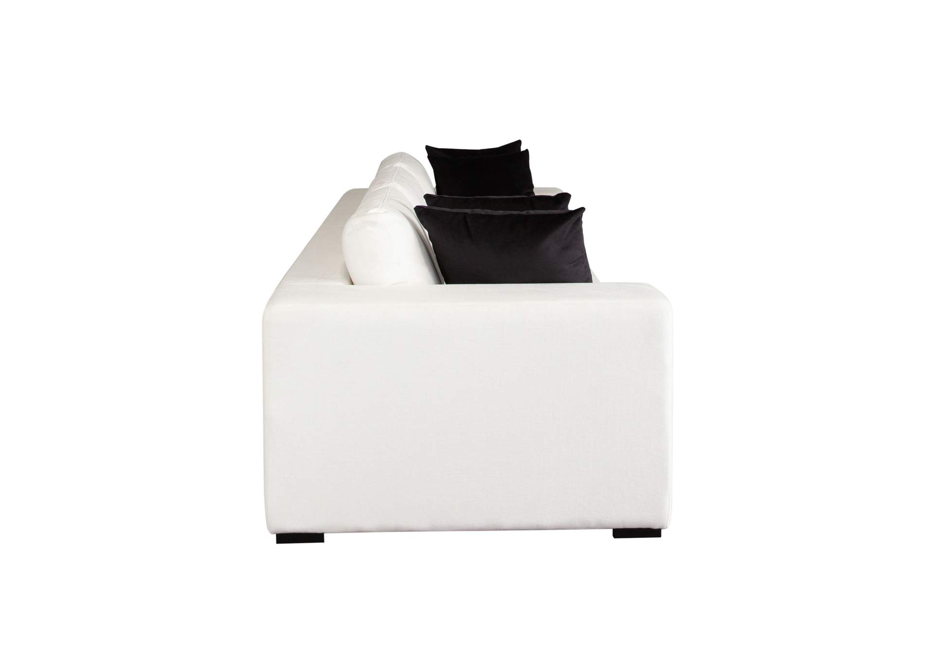 Muse Sofa In Mist White Performance Fabric W/ (4) Black Accent Pillows image 9