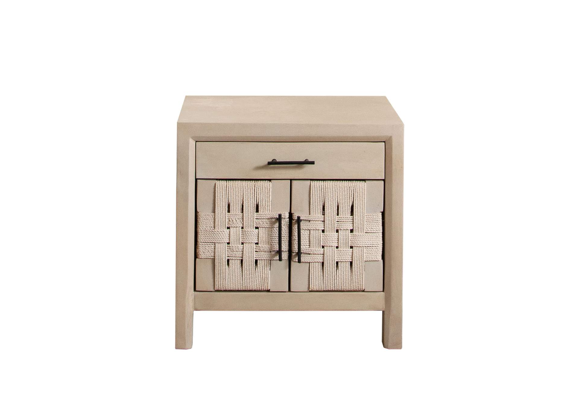 Palm Solid Mango Wood 2-door, 1-drawer End Table In Natural Finish W/ Woven Rope Door Fronts image 1
