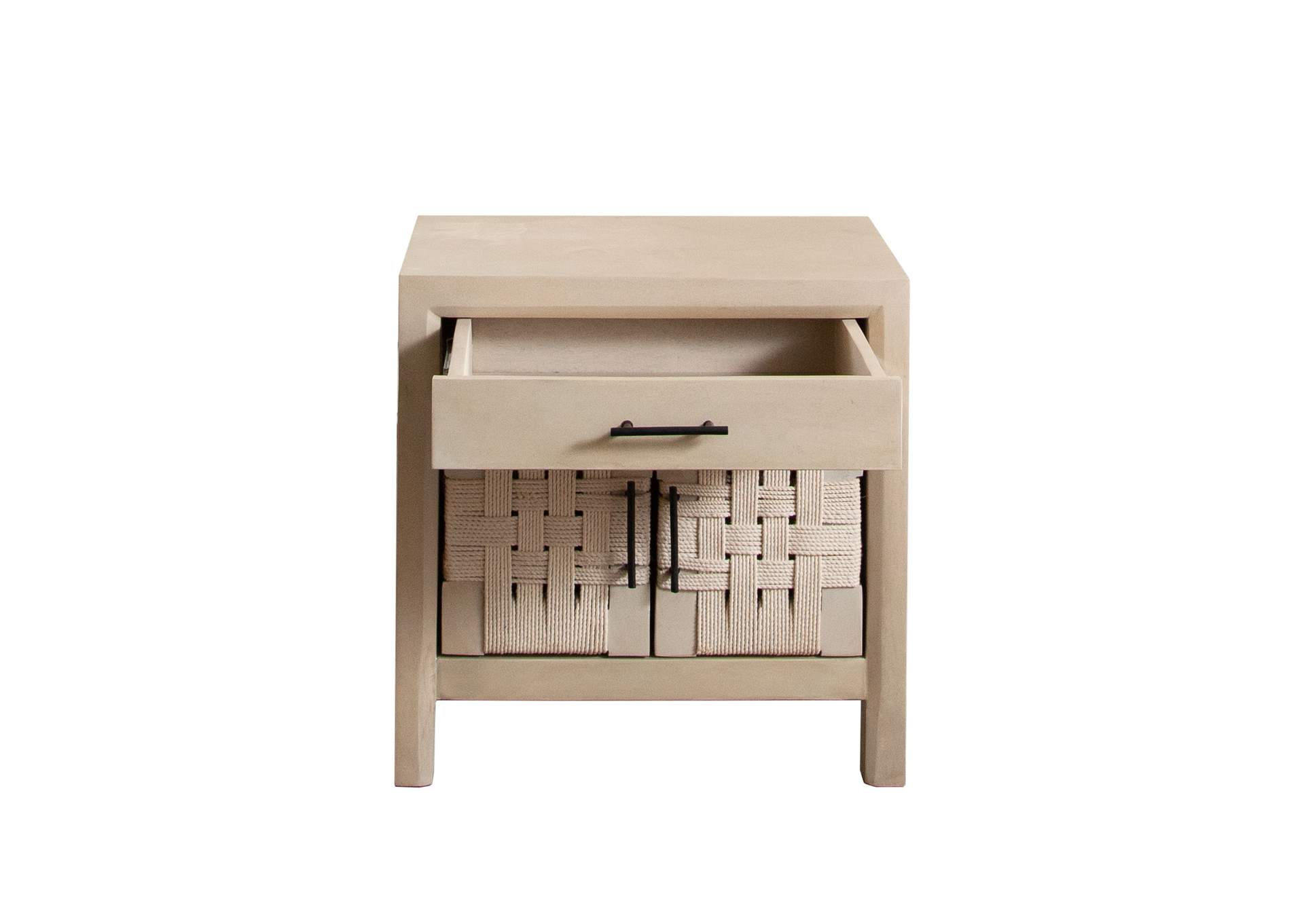 Palm Solid Mango Wood 2-door, 1-drawer End Table In Natural Finish W/ Woven Rope Door Fronts image 3