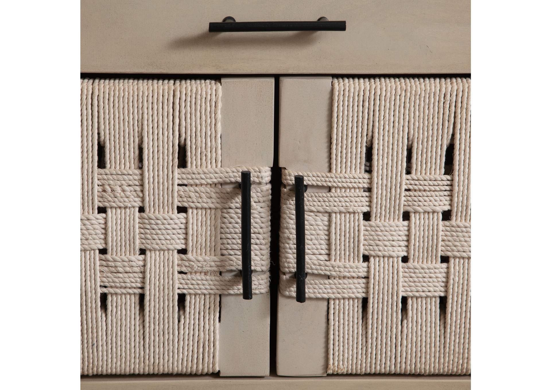 Palm Solid Mango Wood 2-door, 1-drawer End Table In Natural Finish W/ Woven Rope Door Fronts image 5