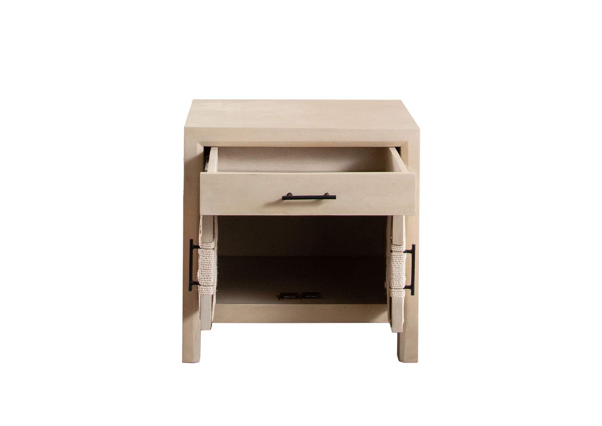 Palm Solid Mango Wood 2-door, 1-drawer End Table In Natural Finish W/ Woven Rope Door Fronts image 6