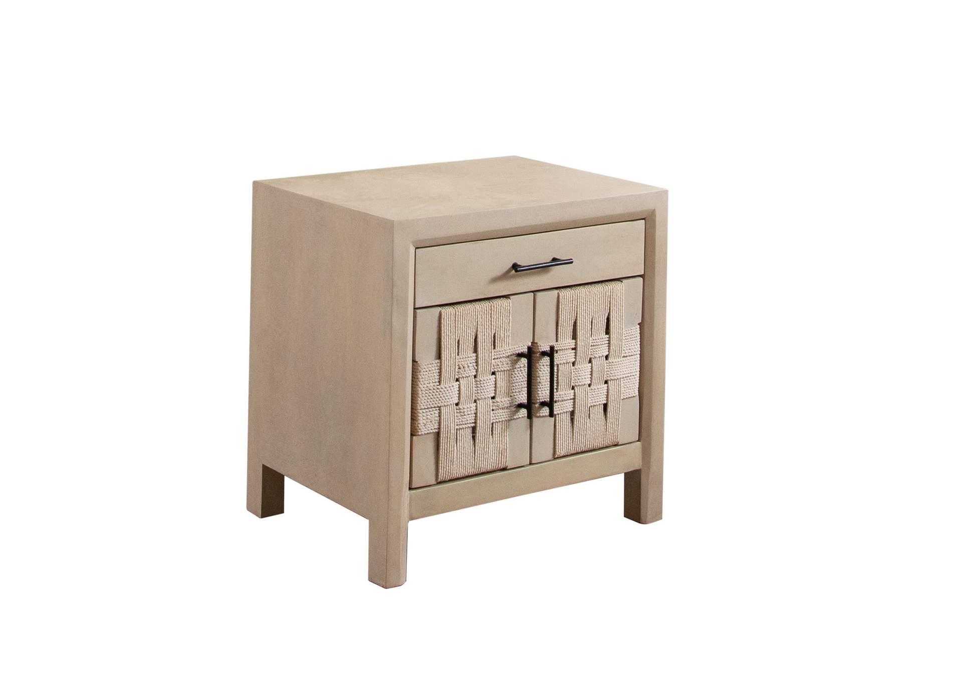Palm Solid Mango Wood 2-door, 1-drawer End Table In Natural Finish W/ Woven Rope Door Fronts image 8
