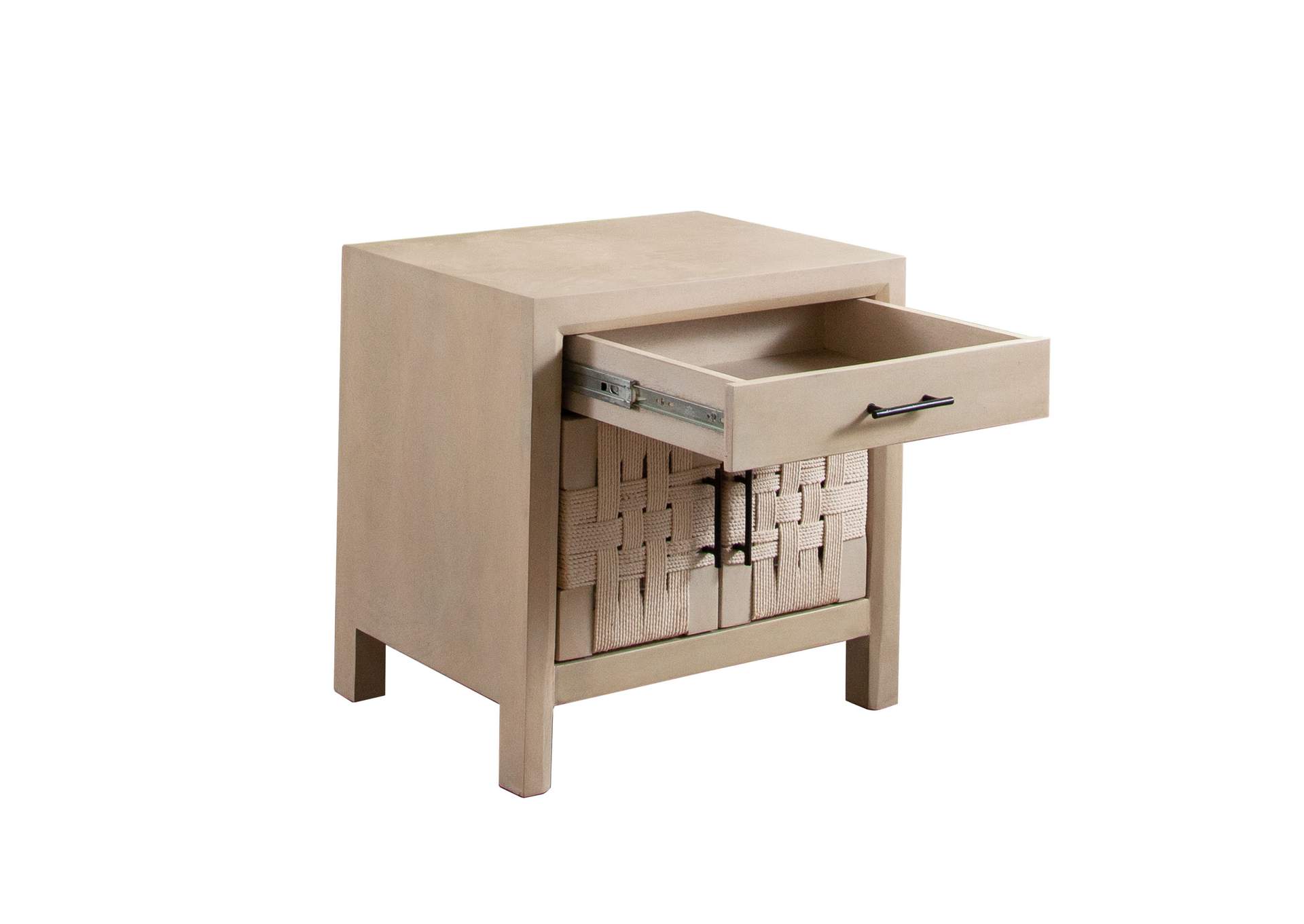 Palm Solid Mango Wood 2-door, 1-drawer End Table In Natural Finish W/ Woven Rope Door Fronts image 9
