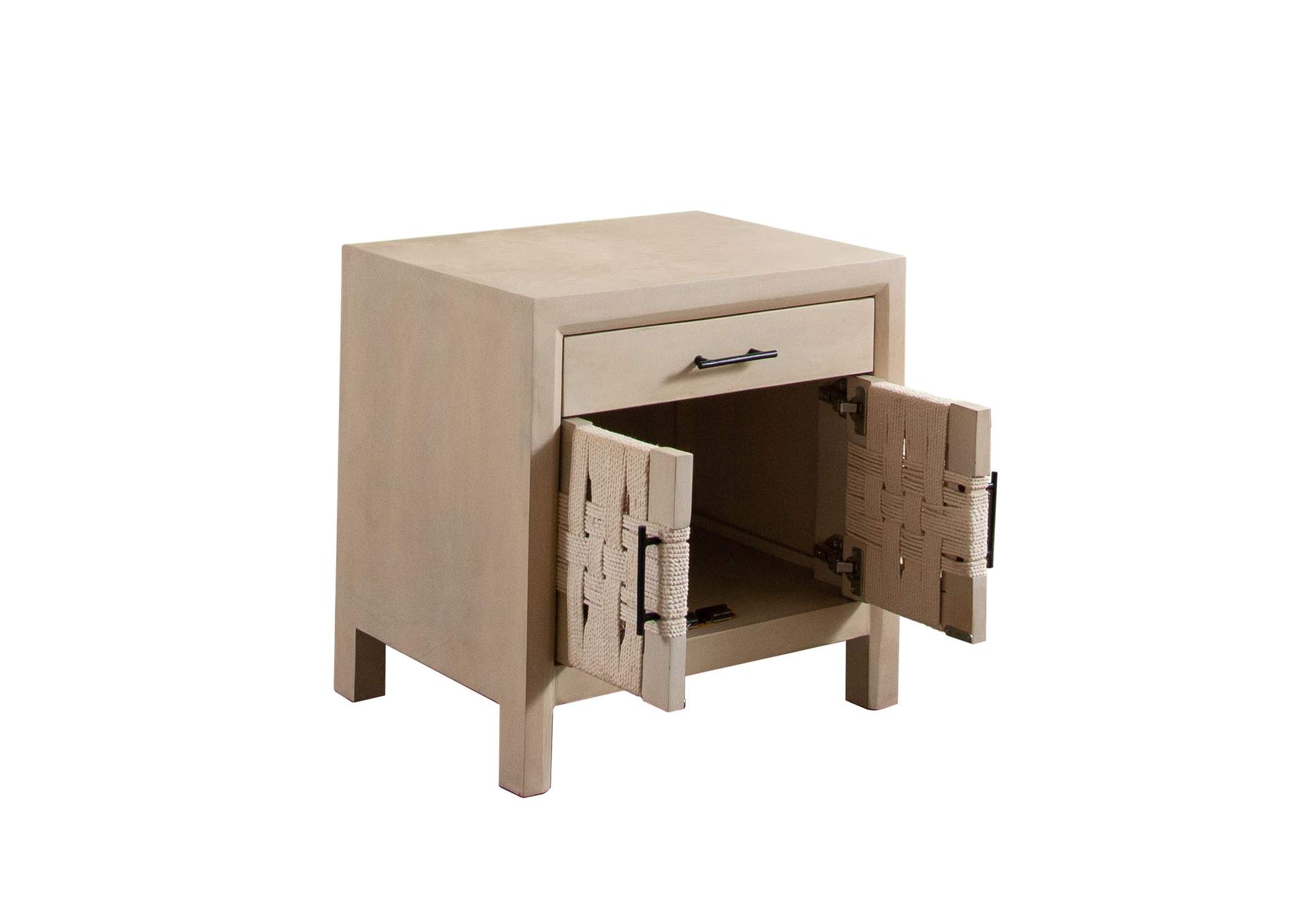 Palm Solid Mango Wood 2-door, 1-drawer End Table In Natural Finish W/ Woven Rope Door Fronts image 10