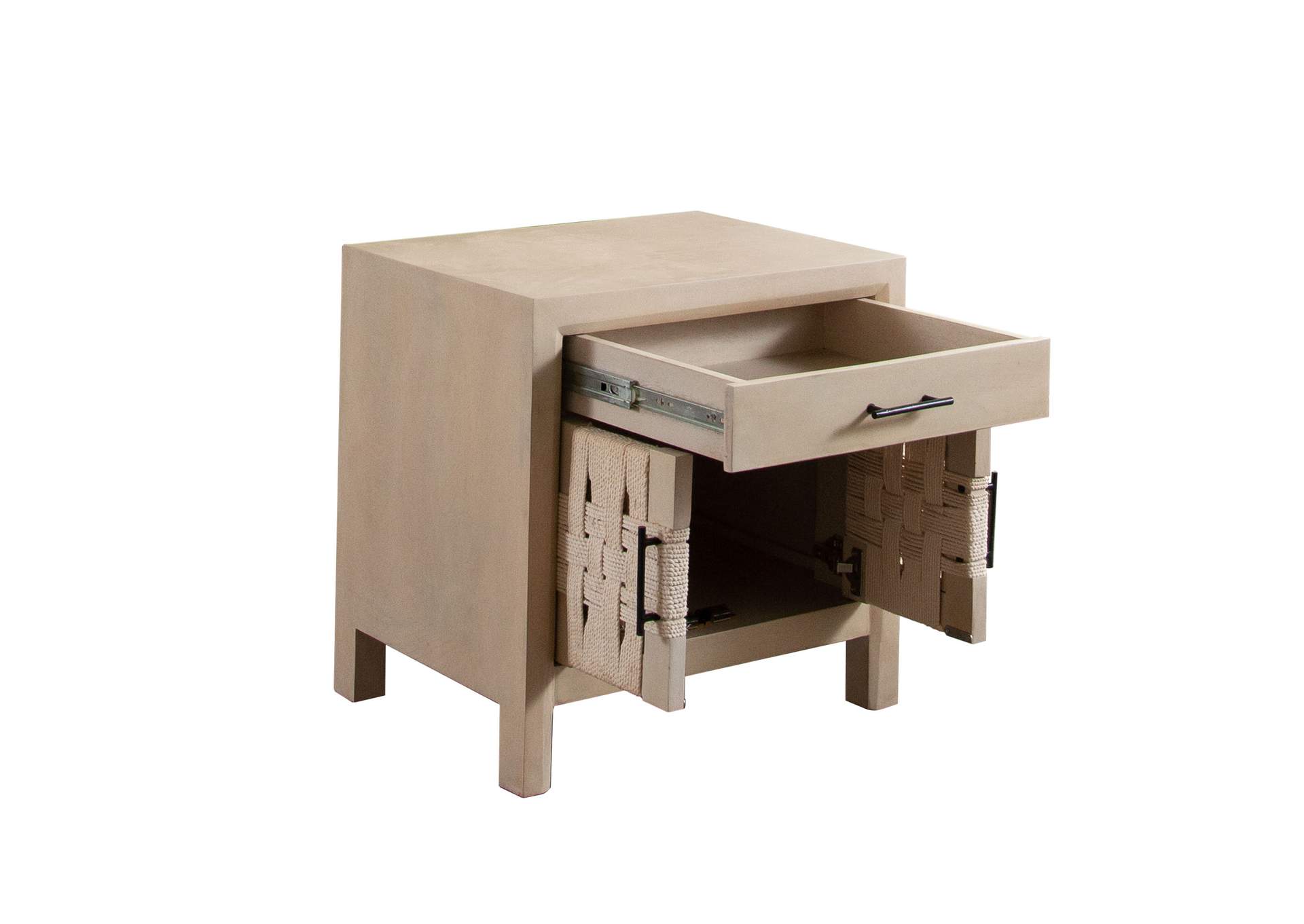 Palm Solid Mango Wood 2-door, 1-drawer End Table In Natural Finish W/ Woven Rope Door Fronts image 11
