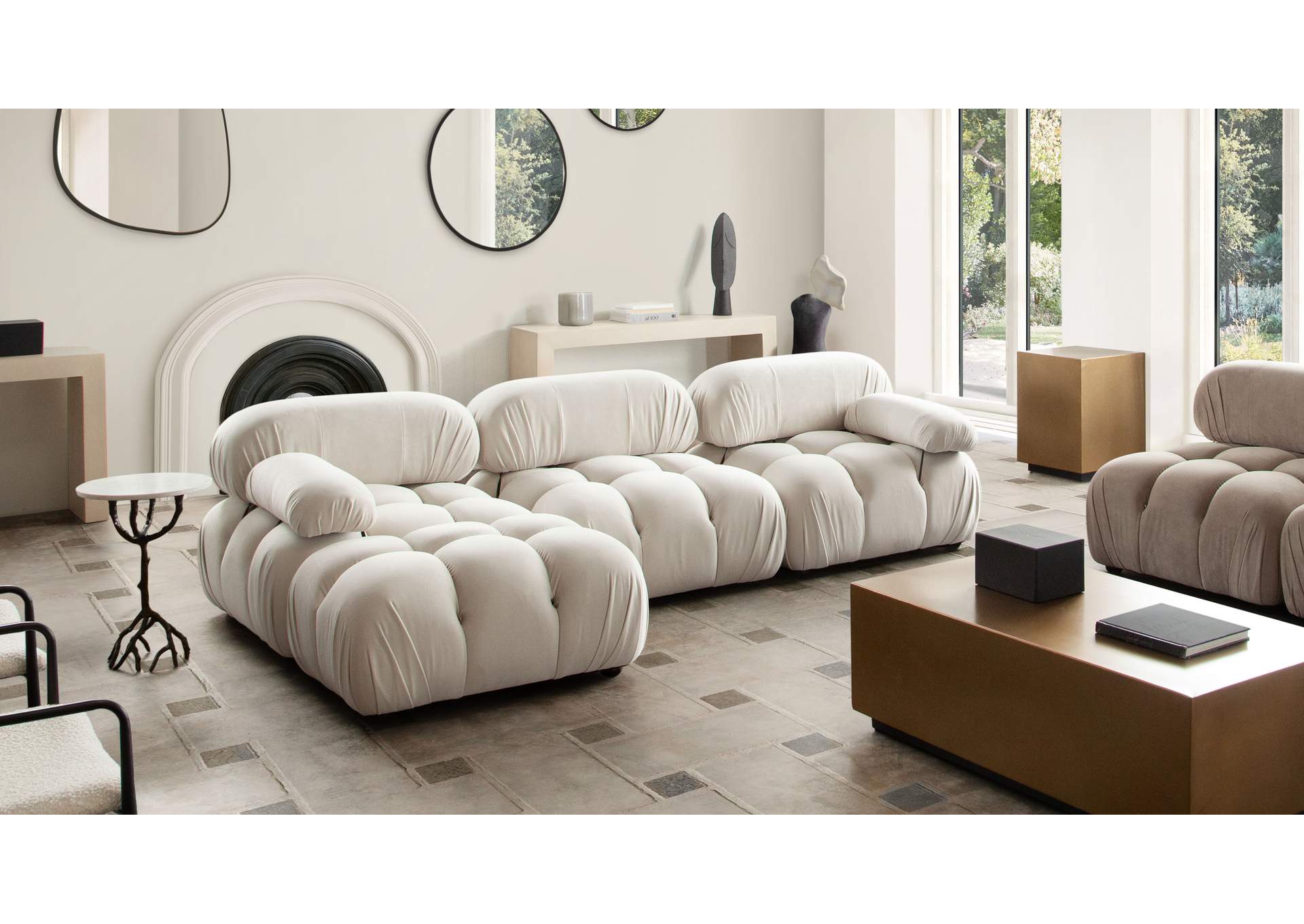 Paloma 4pc Modular 111 Inch Reversible Chaise Sectional In Light Cream Velvet
