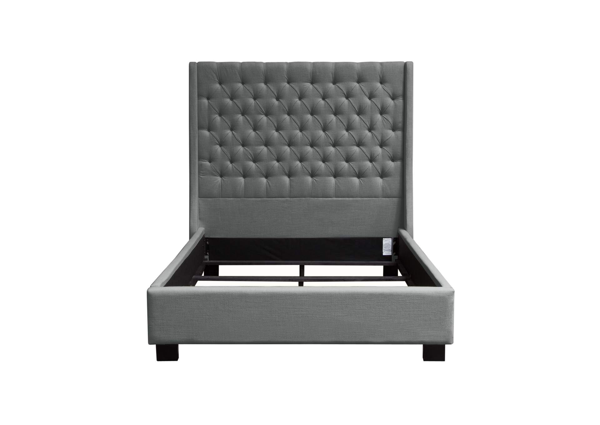 Park Avenue Eastern King Tufted Bed With Vintage Wing In Grey Linen image 1