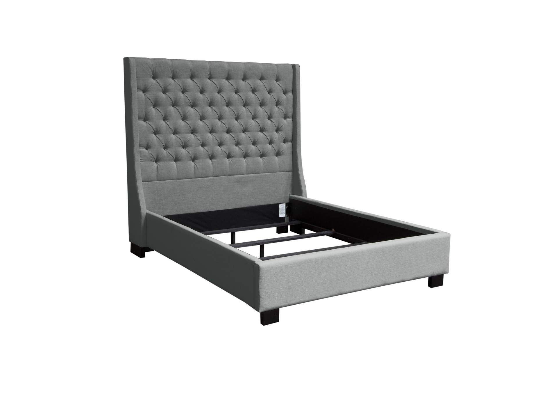 Park Avenue Eastern King Tufted Bed With Vintage Wing In Grey Linen image 9