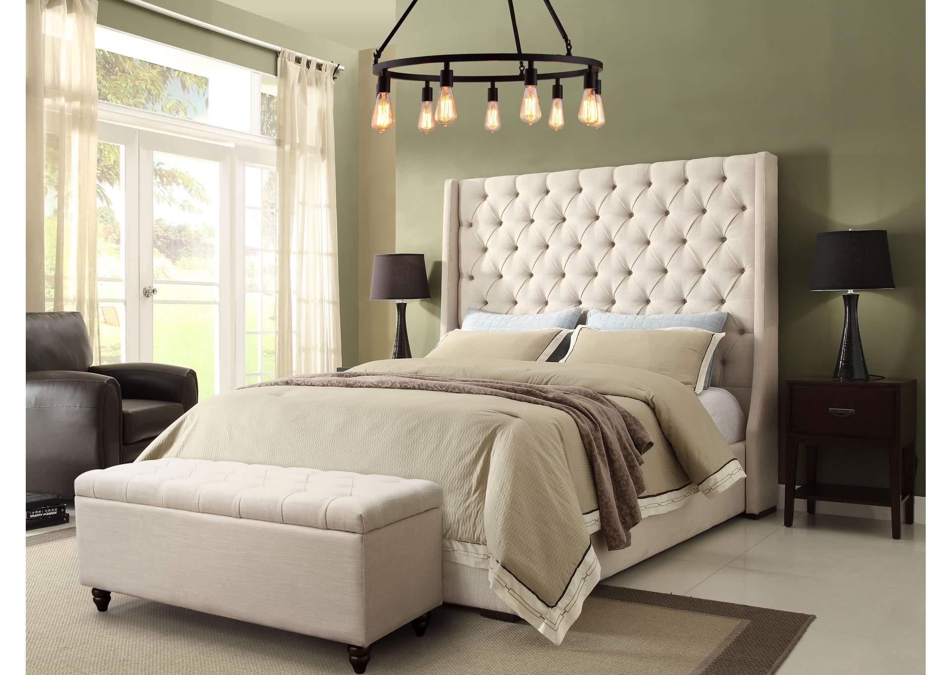 Park Avenue Eastern King Tufted Bed With Vintage Wing In Desert Sand Linen image 15