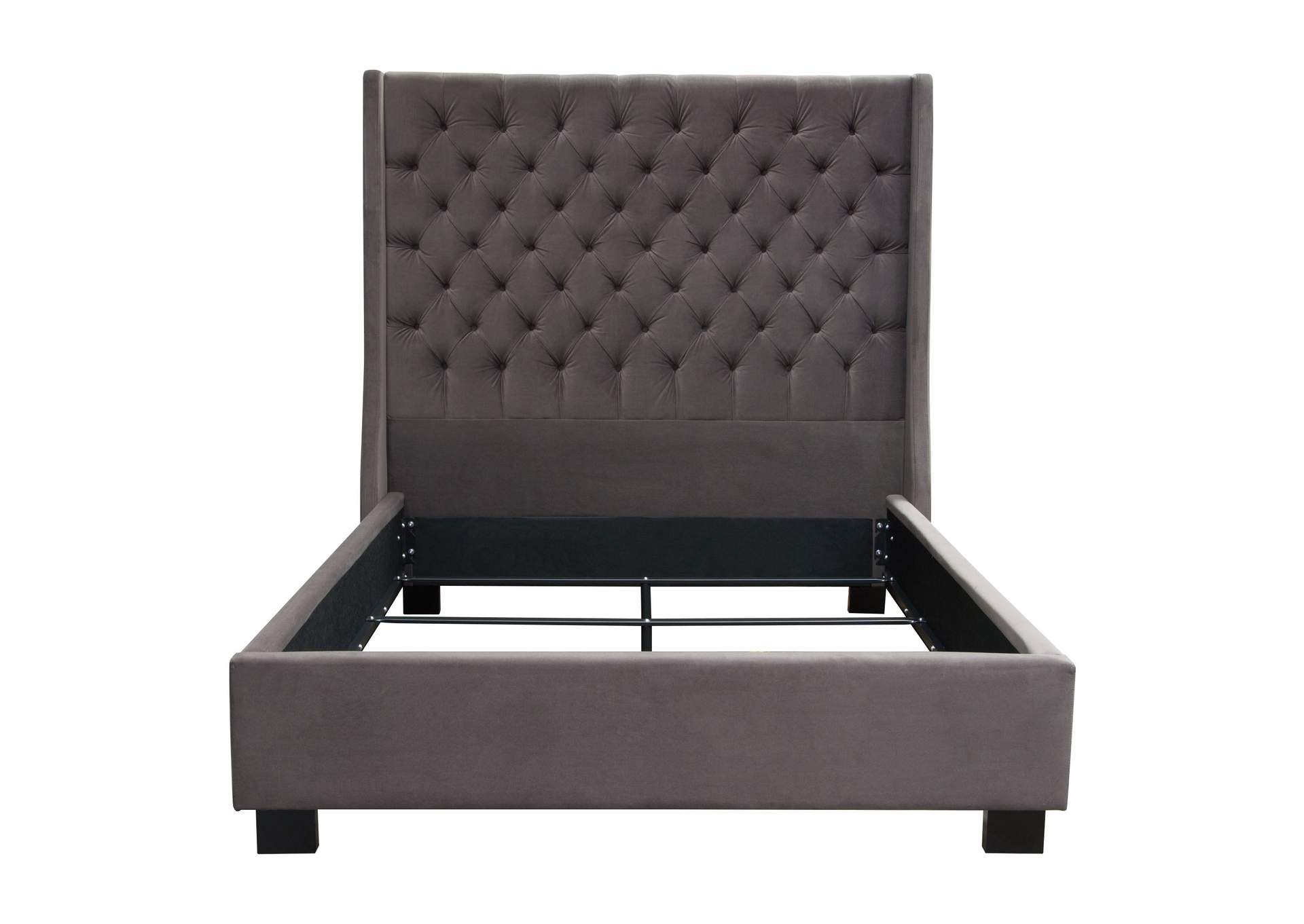 Park Avenue Eastern King Tufted Bed With Vintage Wing In Smoke Grey Velvet image 1
