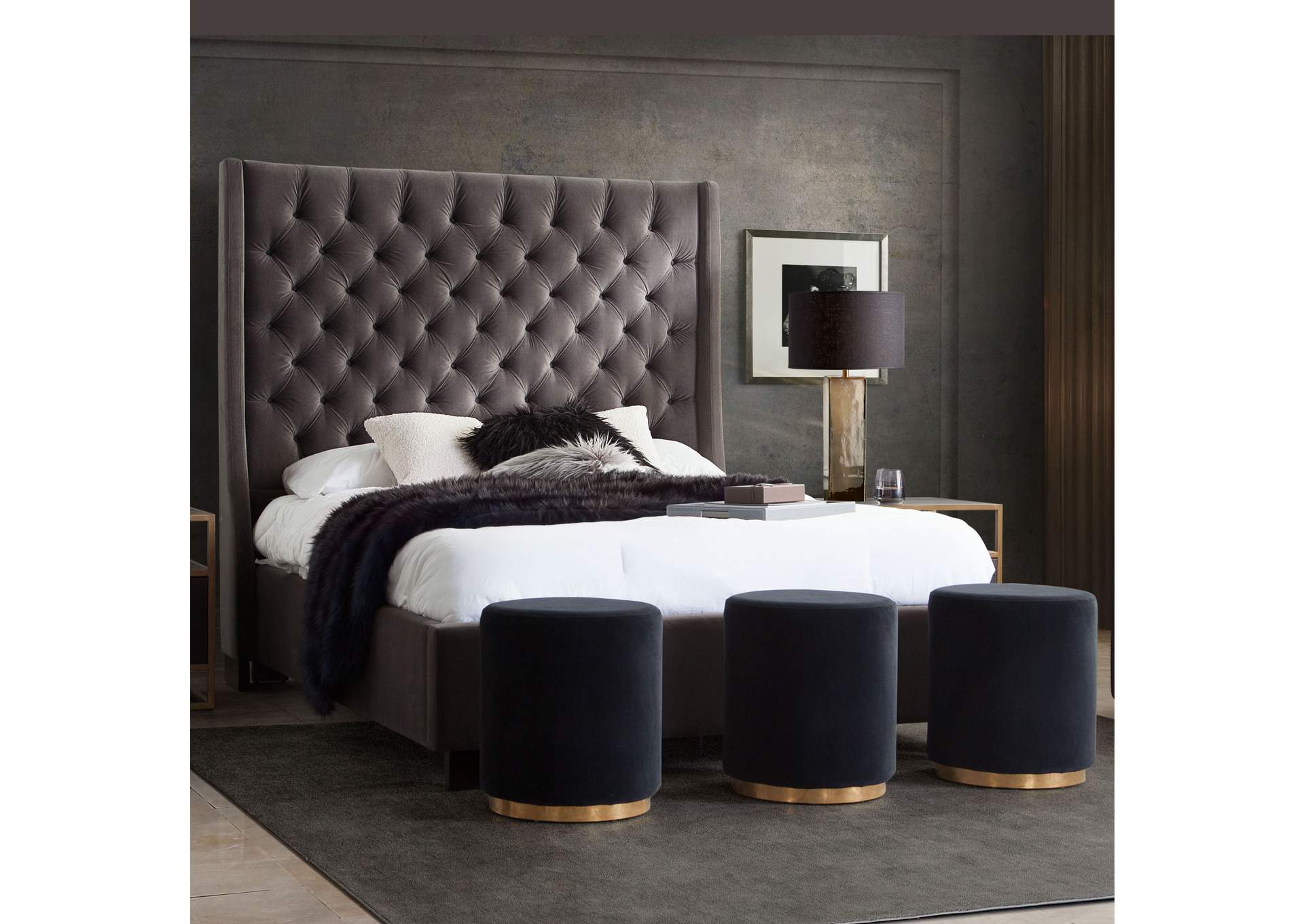 Park Avenue Eastern King Tufted Bed With Vintage Wing In Smoke Grey Velvet image 3