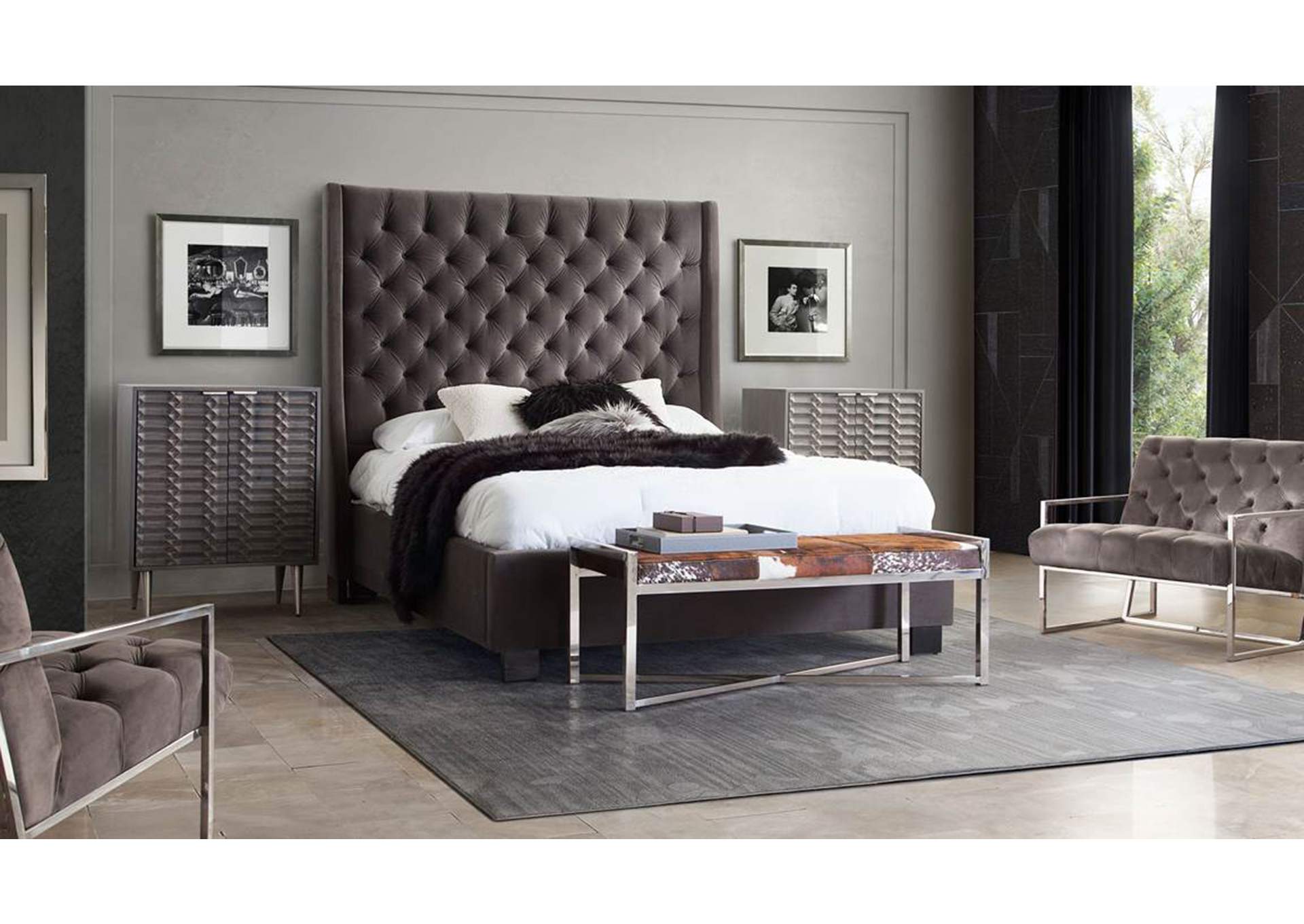 Park Avenue Eastern King Tufted Bed With Vintage Wing In Smoke Grey Velvet image 12