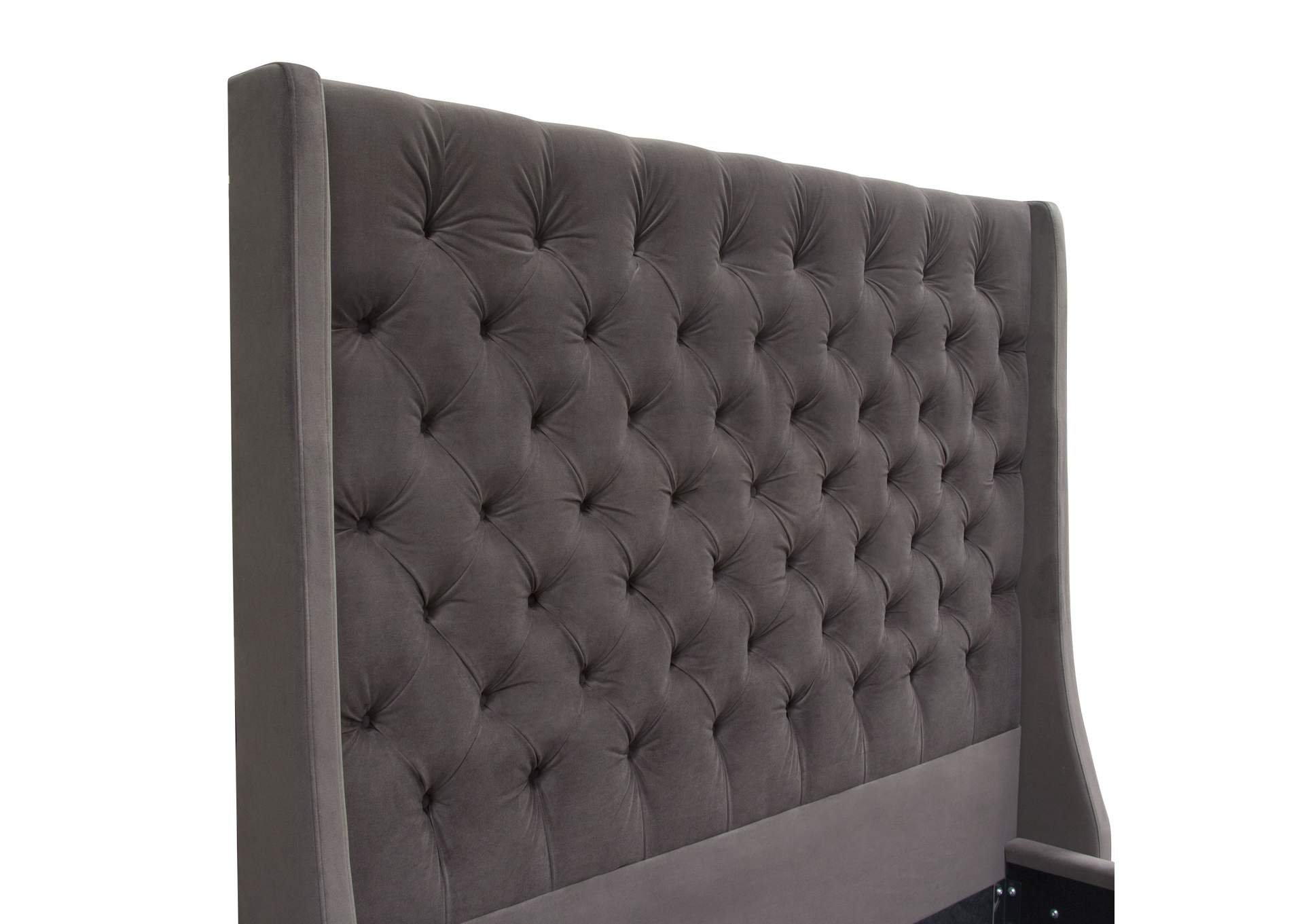 Park Avenue Eastern King Tufted Bed With Vintage Wing In Smoke Grey Velvet image 6