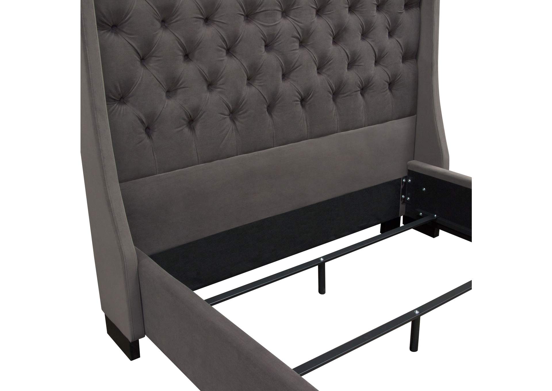 Park Avenue Eastern King Tufted Bed With Vintage Wing In Smoke Grey Velvet image 5