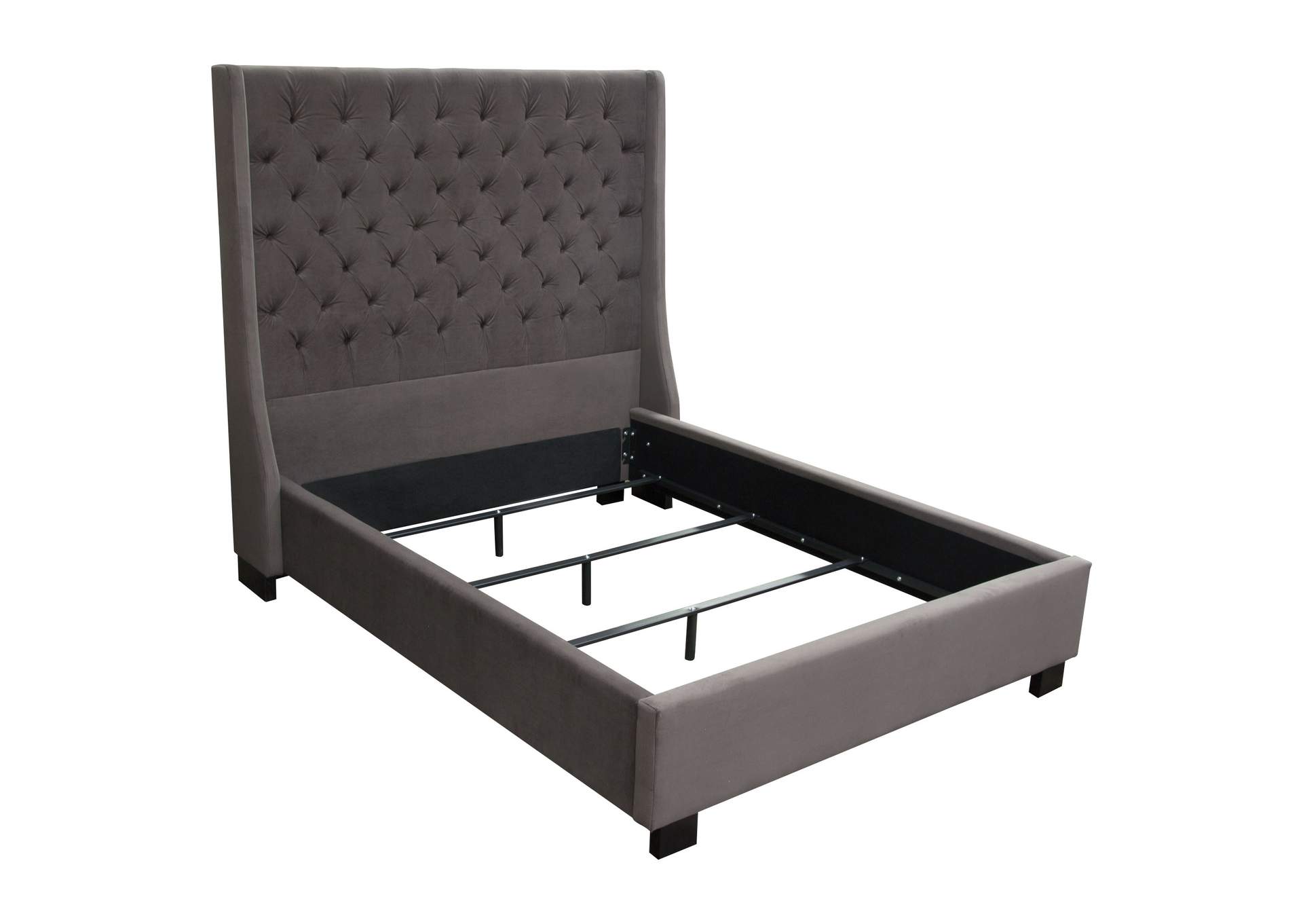 Park Avenue Queen Tufted Bed With Vintage Wing In Smoke Grey Velvet image 11