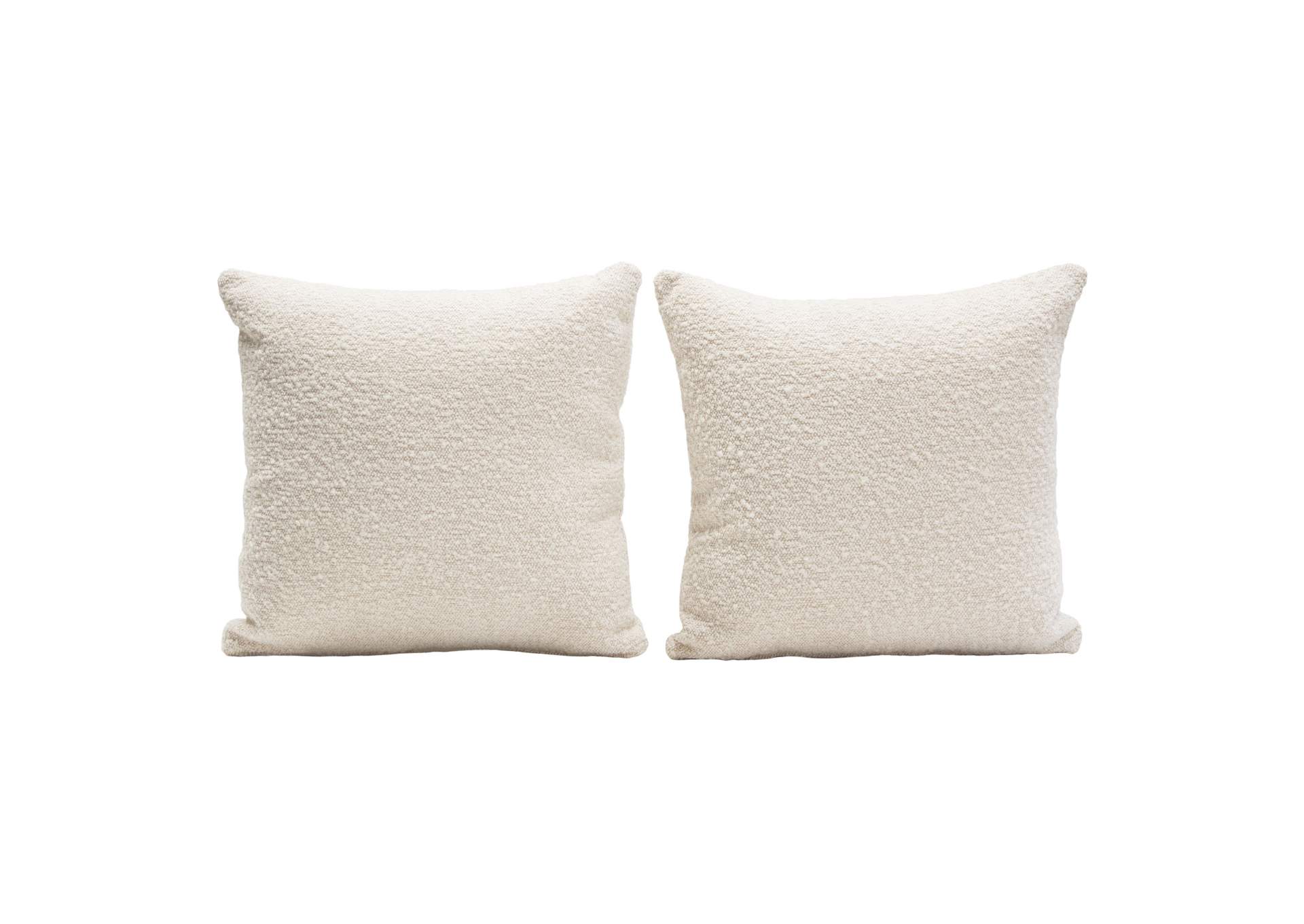Set Of (2) 16" Square Accent Pillows In Bone Boucle Textured Fabric image 1