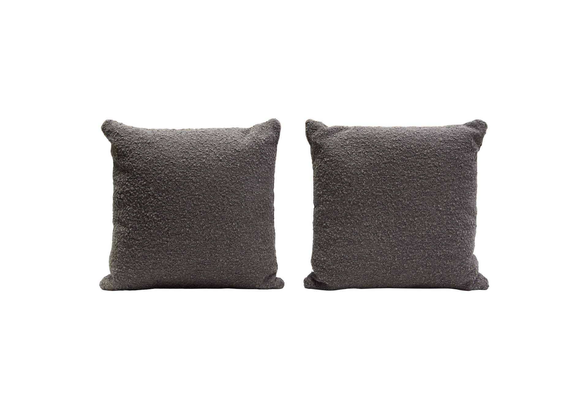 Set Of (2) 16" Square Accent Pillows In Charcoal Boucle Textured Fabric image 1