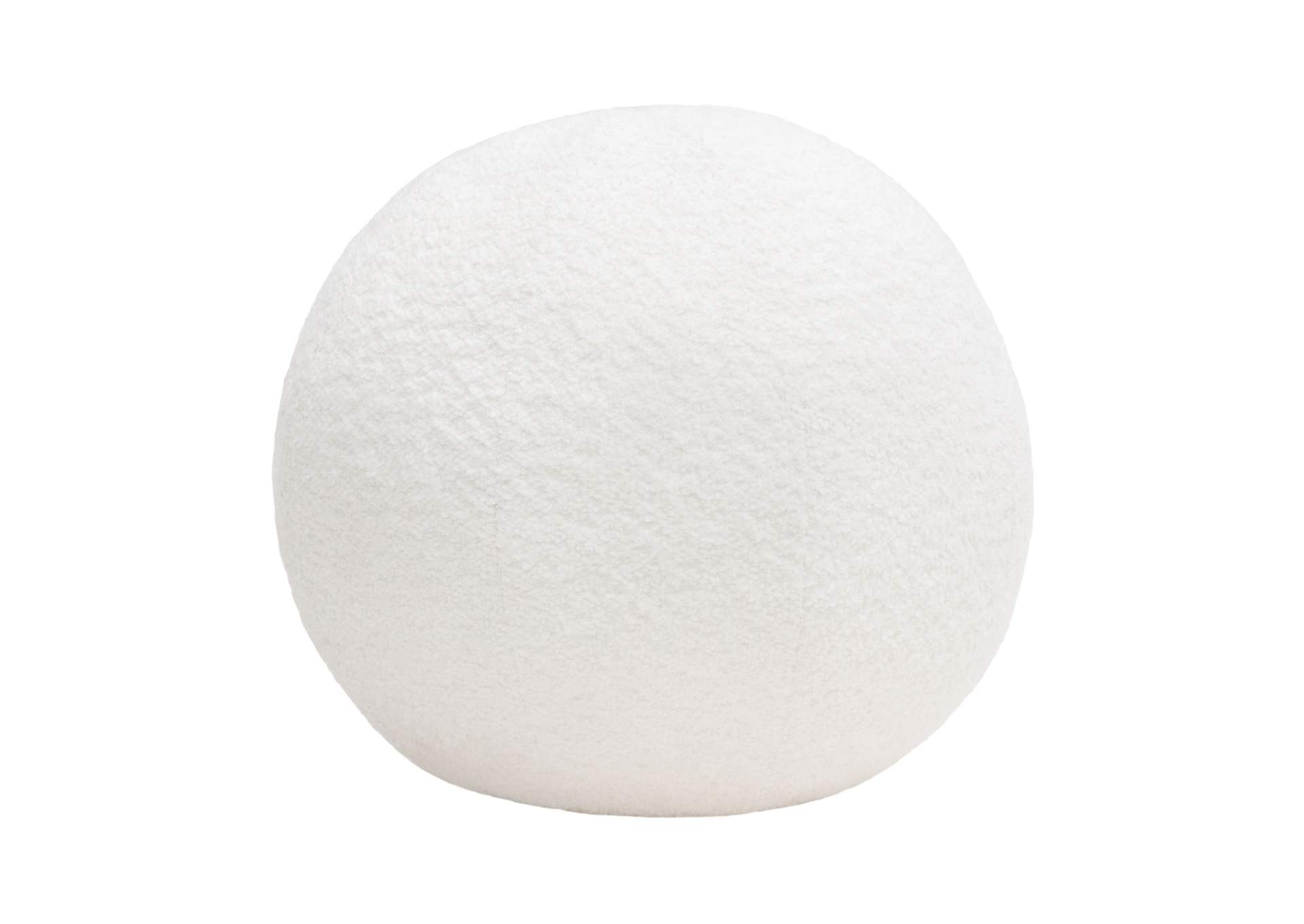 Single 14" Round Accent Pillow Ball In White Faux Shearling image 1