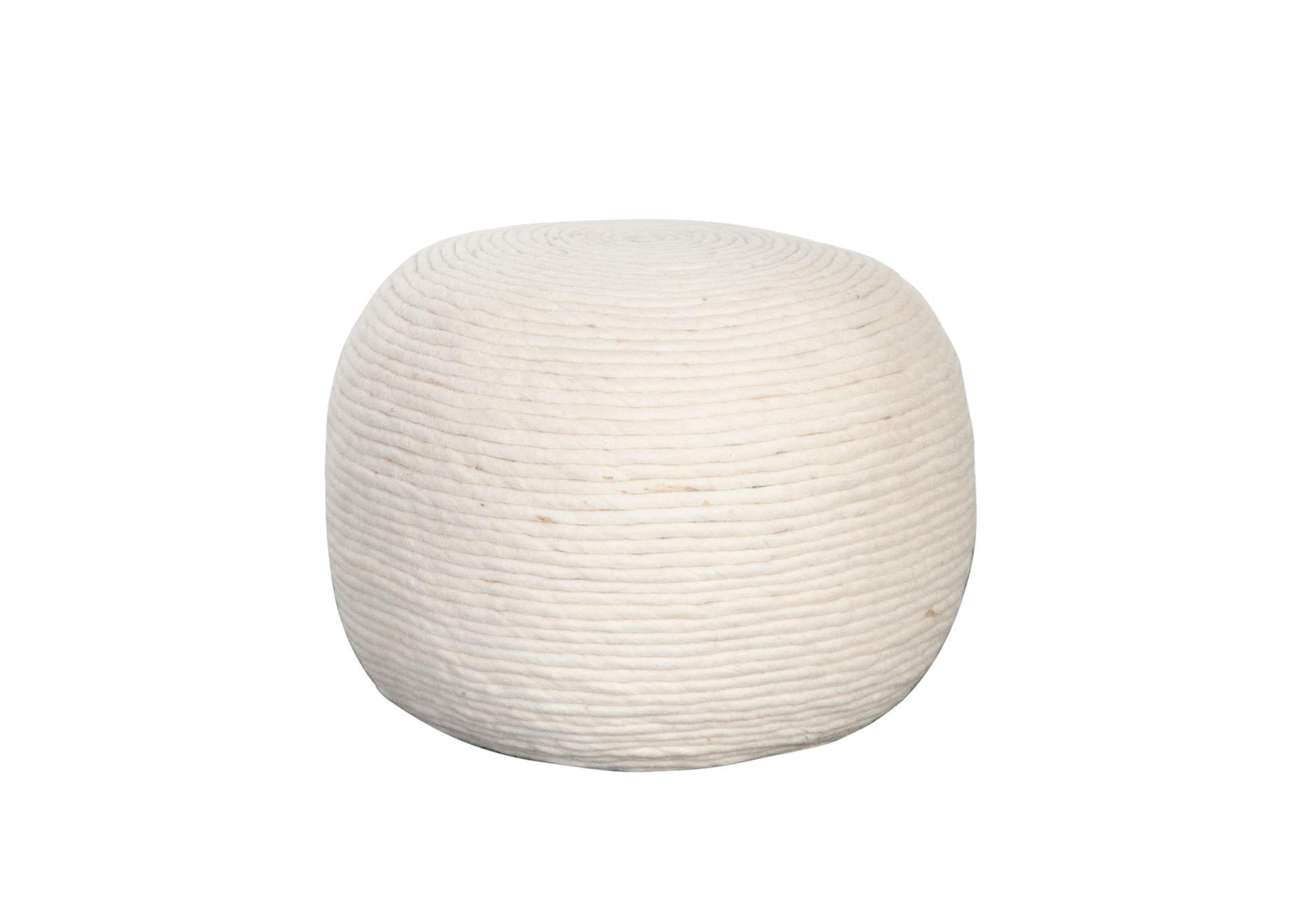 Round Pouf In White Dyed Natural Wool image 3