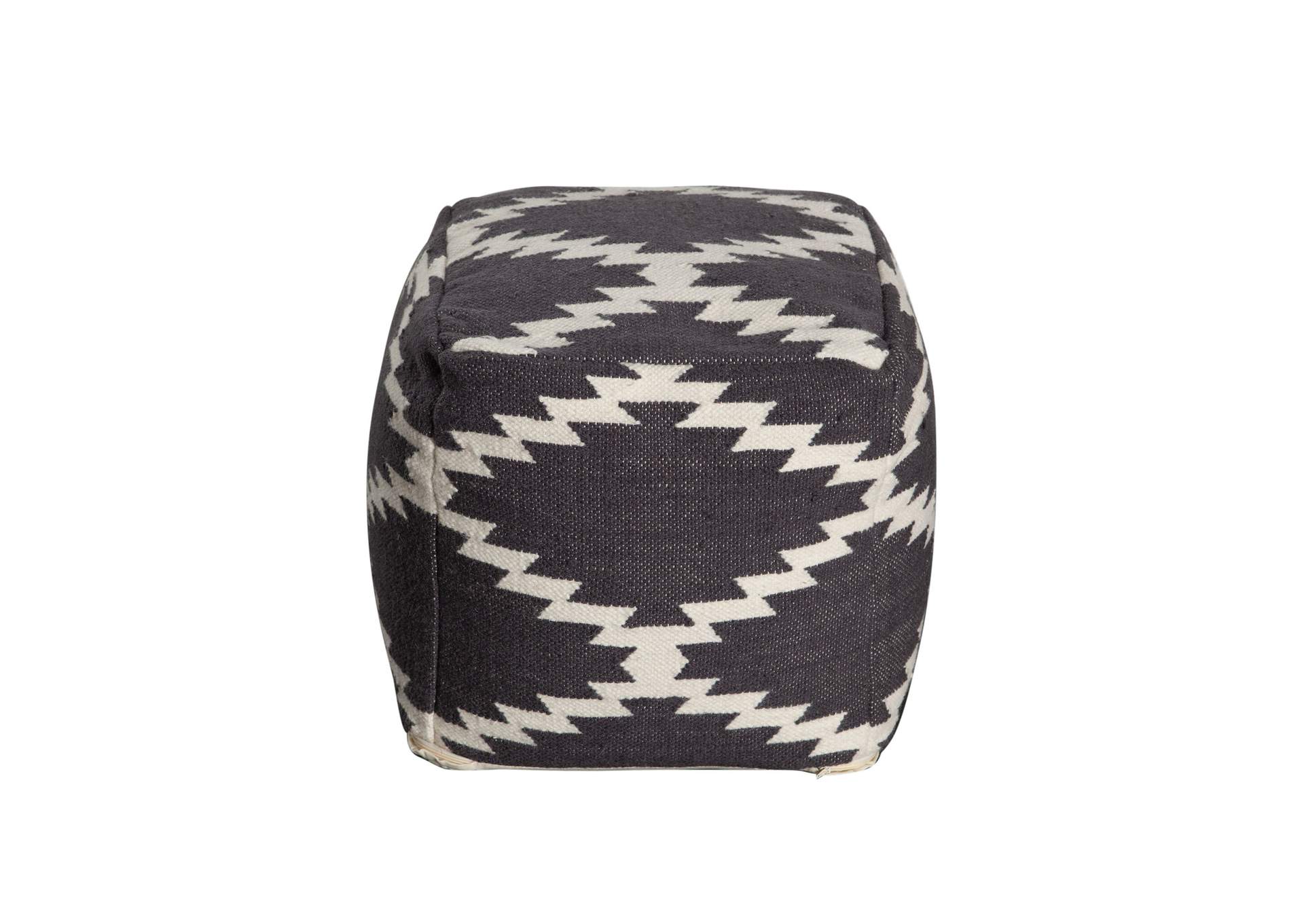 Square Pouf In White/grey Pattern Wool image 3