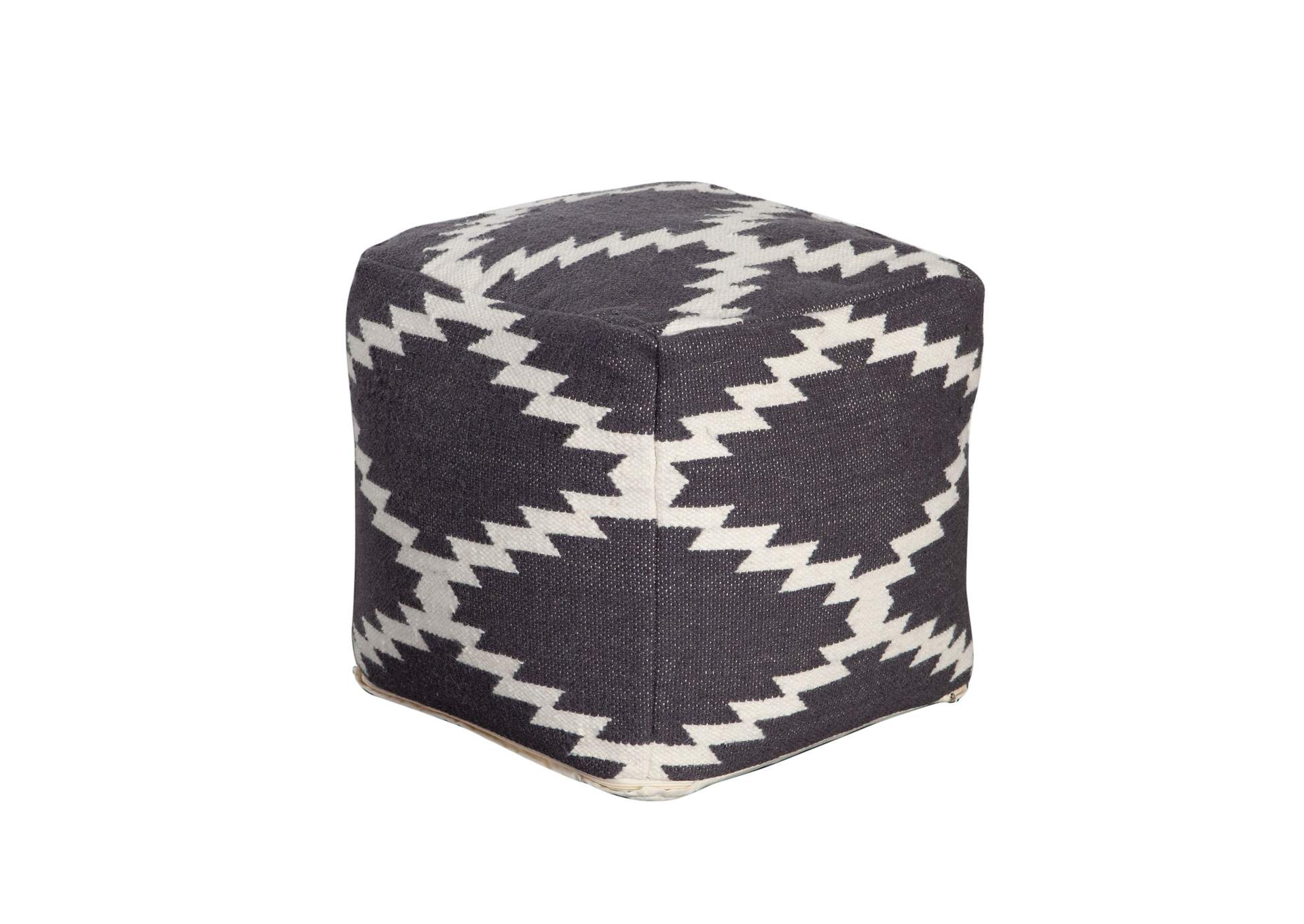 Square Pouf In White/grey Pattern Wool image 4