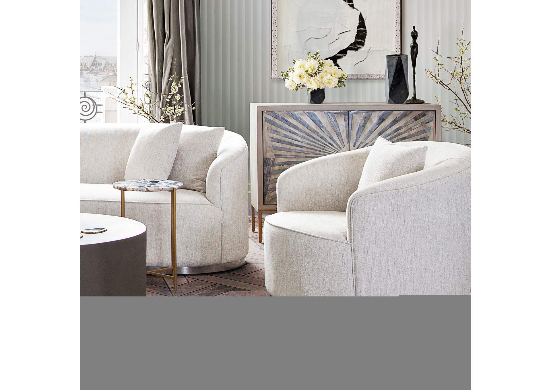 Raven Chair In Light Cream Fabric W/ Brushed Silver Accent Trim image 12