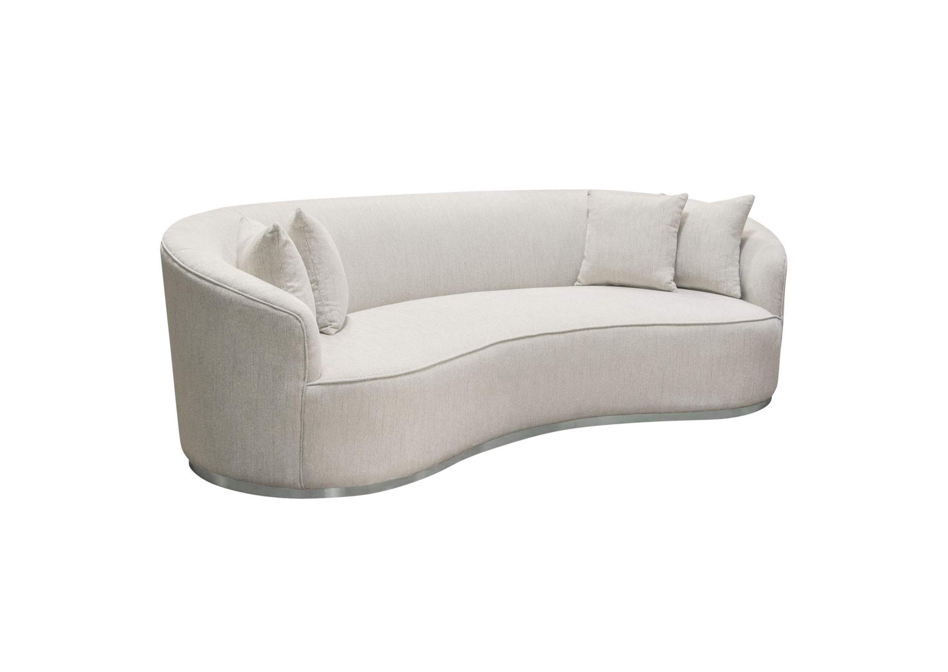 Raven Sofa In Light Cream Fabric W/ Brushed Silver Accent Trim image 12