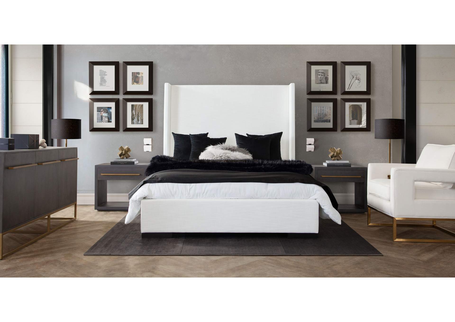 Seattle Queen Bed With Vintage Wing In White Linen image 4