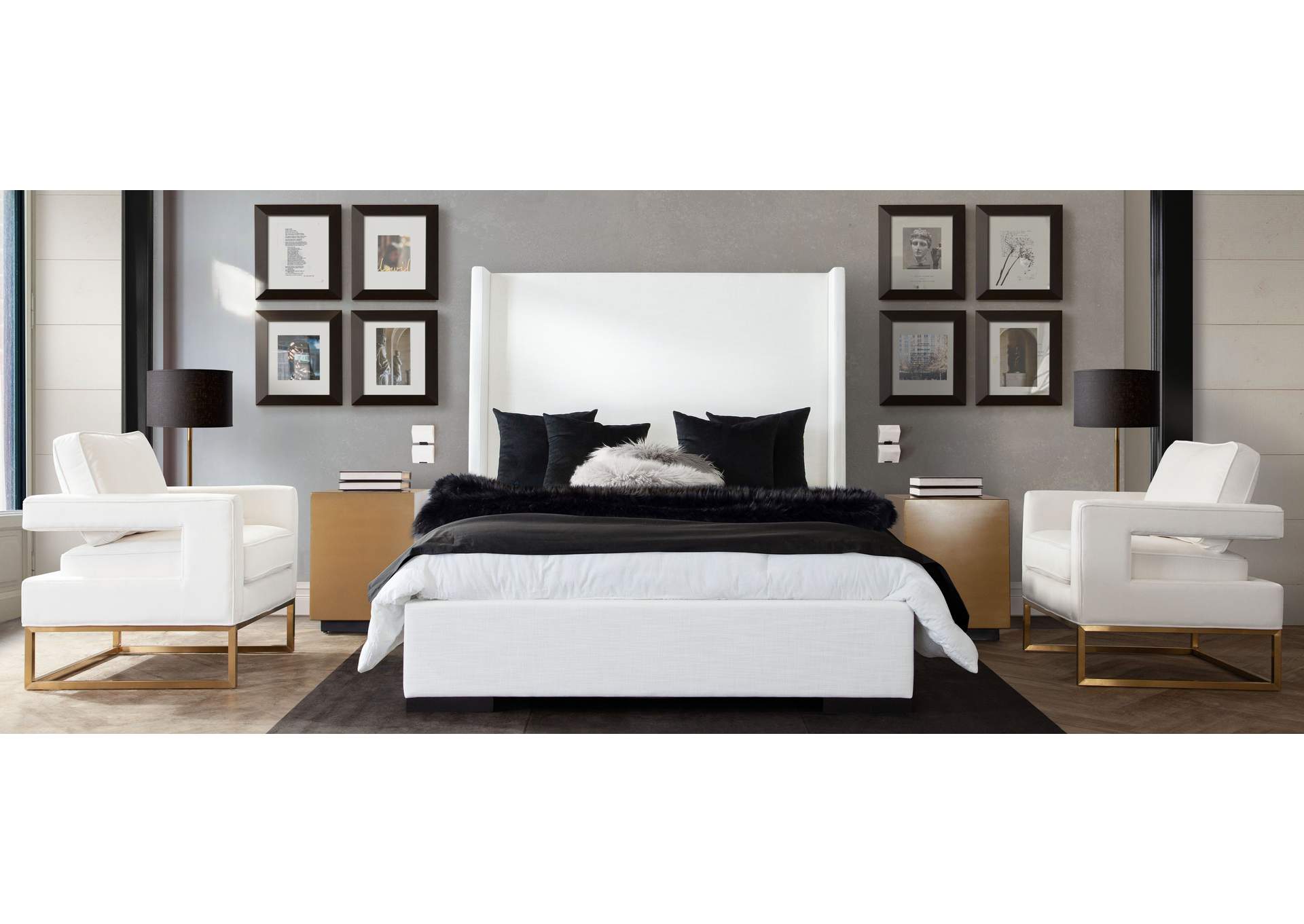 Seattle Queen Bed With Vintage Wing In White Linen image 5