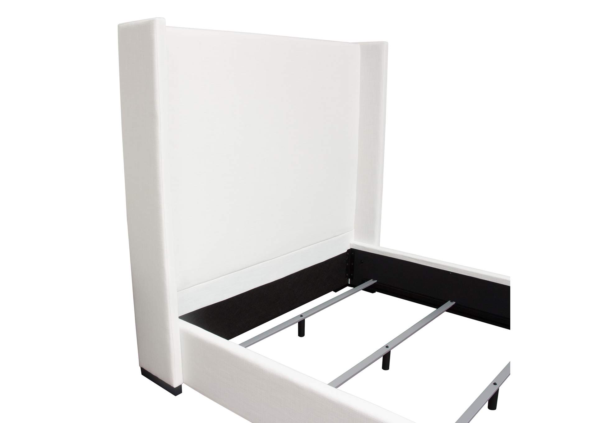 Seattle Queen Bed With Vintage Wing In White Linen image 8