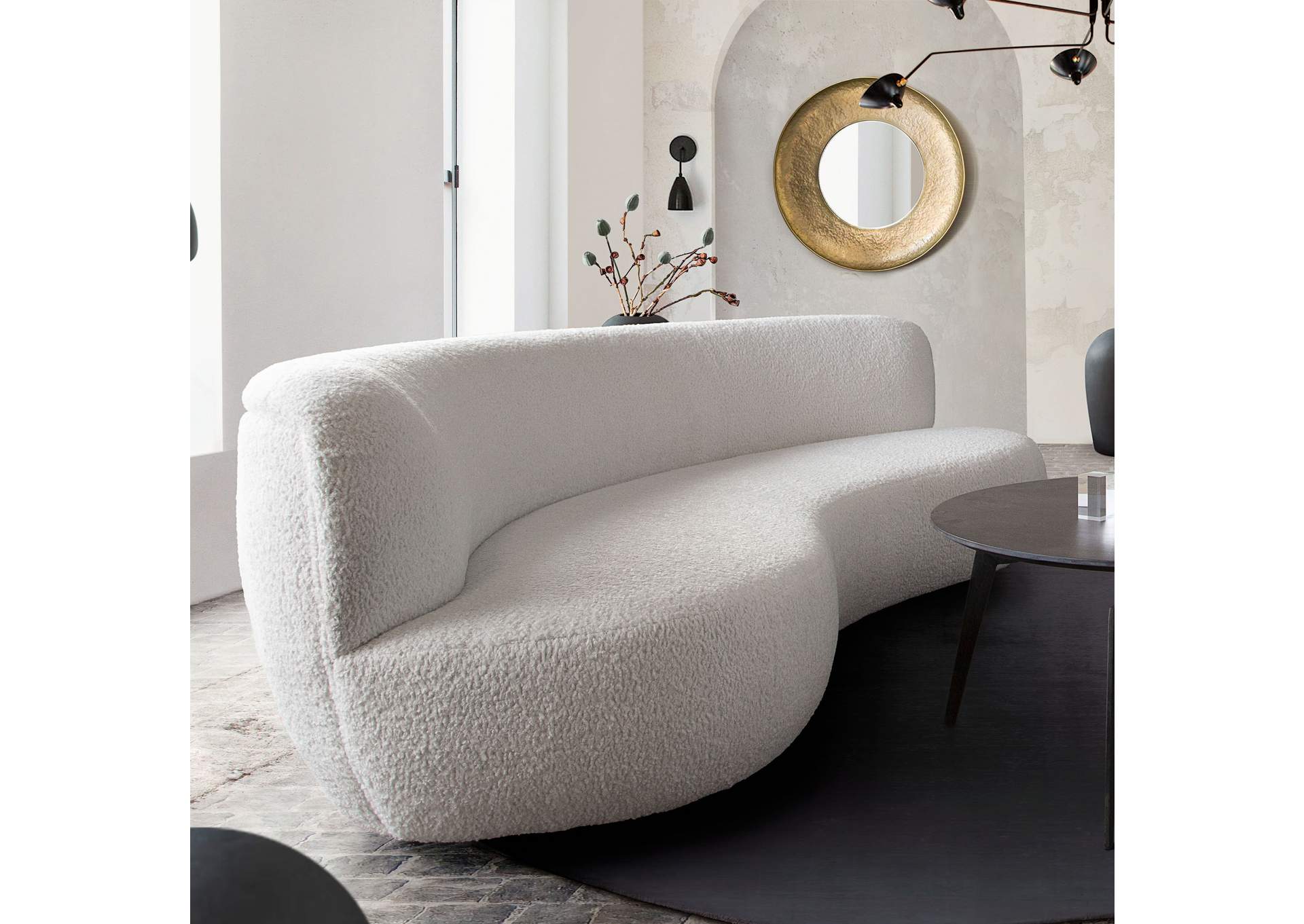 Simone Curved Sofa In White Faux Sheepskin Fabric image 3