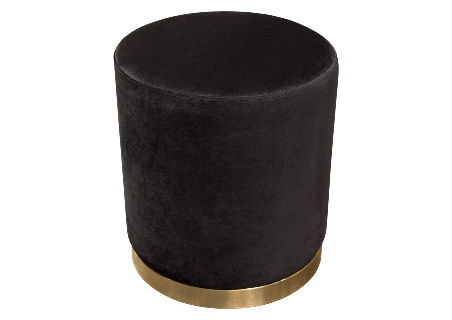 Sorbet Round Accent Ottoman In Black Velvet W/ Gold Metal Band Accent image 3