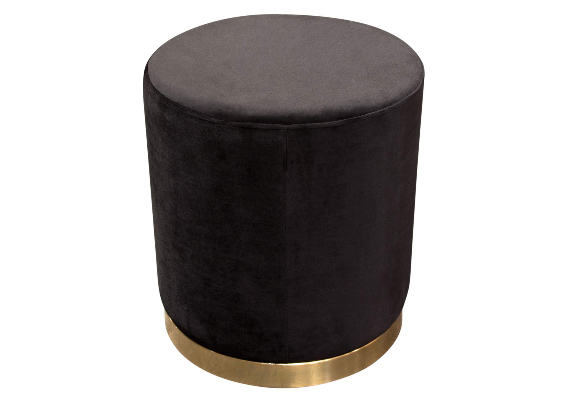 Sorbet Round Accent Ottoman In Black Velvet W/ Gold Metal Band Accent image 4