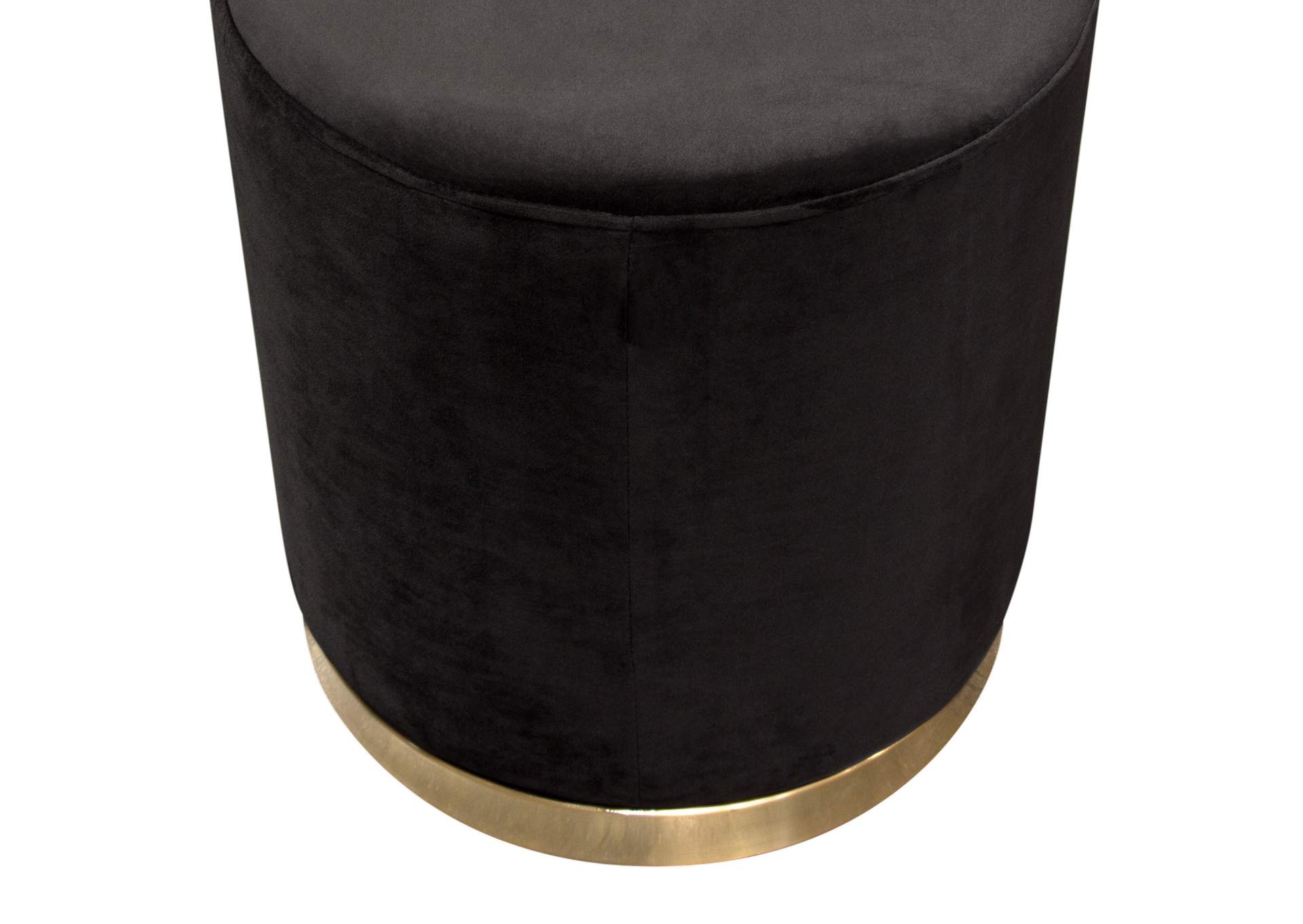 Sorbet Round Accent Ottoman In Black Velvet W/ Gold Metal Band Accent image 5