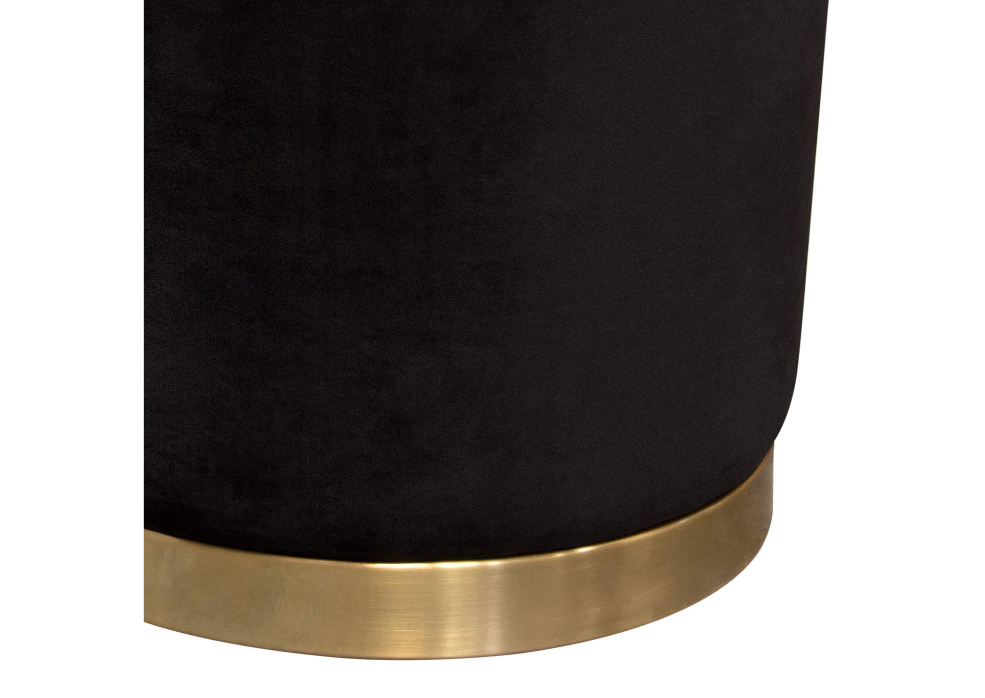 Sorbet Round Accent Ottoman In Black Velvet W/ Gold Metal Band Accent image 6