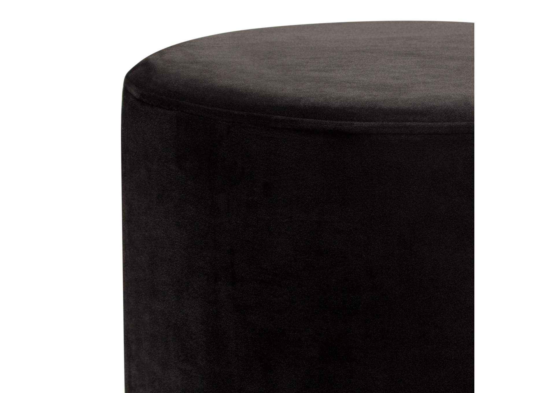 Sorbet Round Accent Ottoman In Black Velvet W/ Gold Metal Band Accent image 7