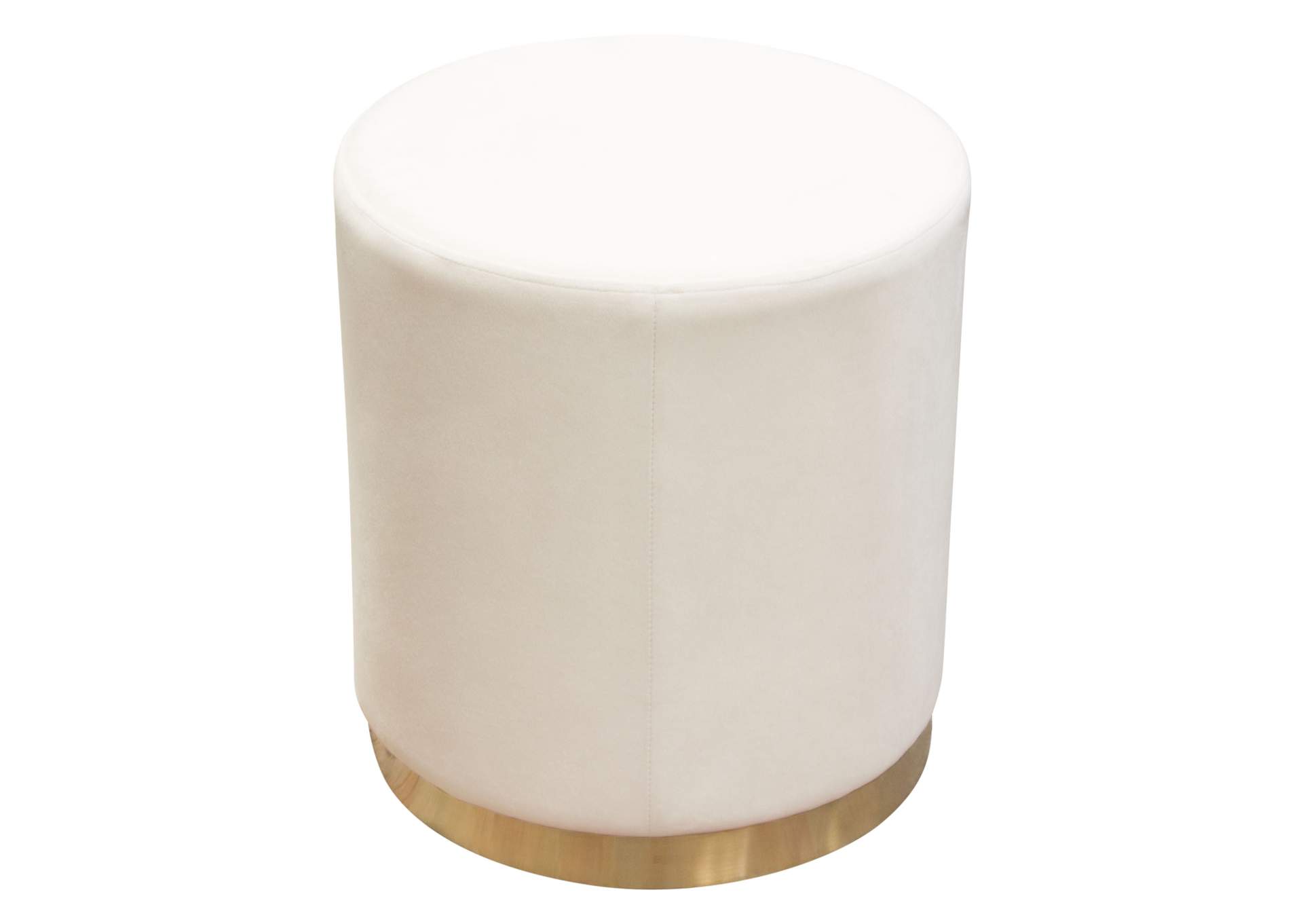 Sorbet Round Accent Ottoman In Cream Velvet W/ Gold Metal Band Accent image 4