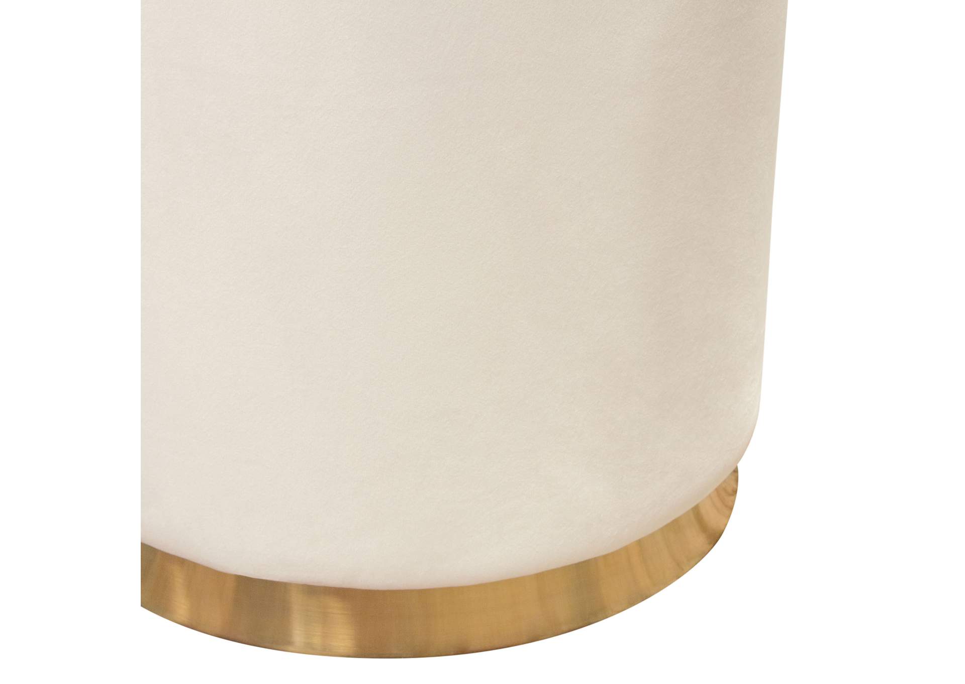 Sorbet Round Accent Ottoman In Cream Velvet W/ Gold Metal Band Accent image 7