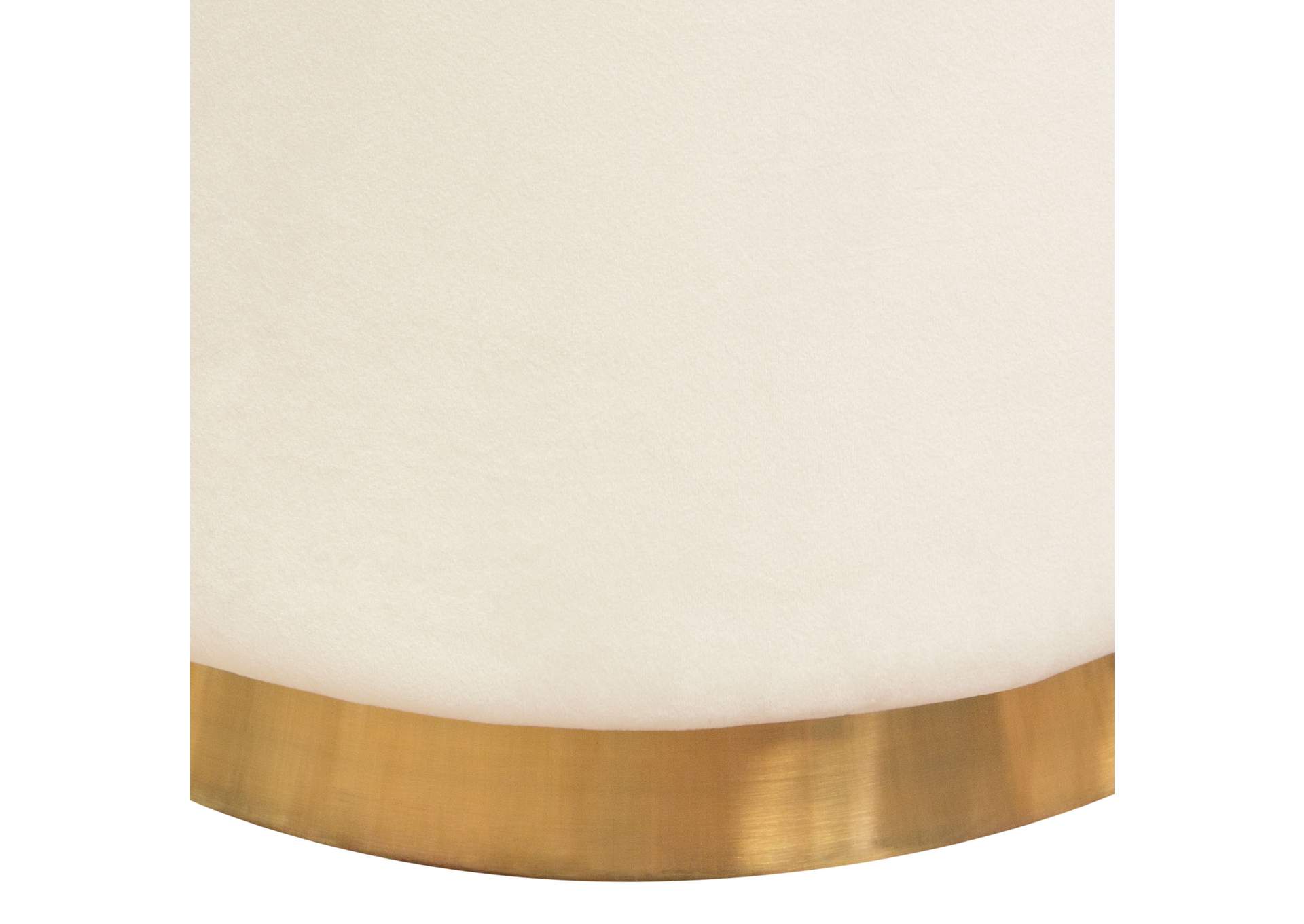 Sorbet Round Accent Ottoman In Cream Velvet W/ Gold Metal Band Accent image 8